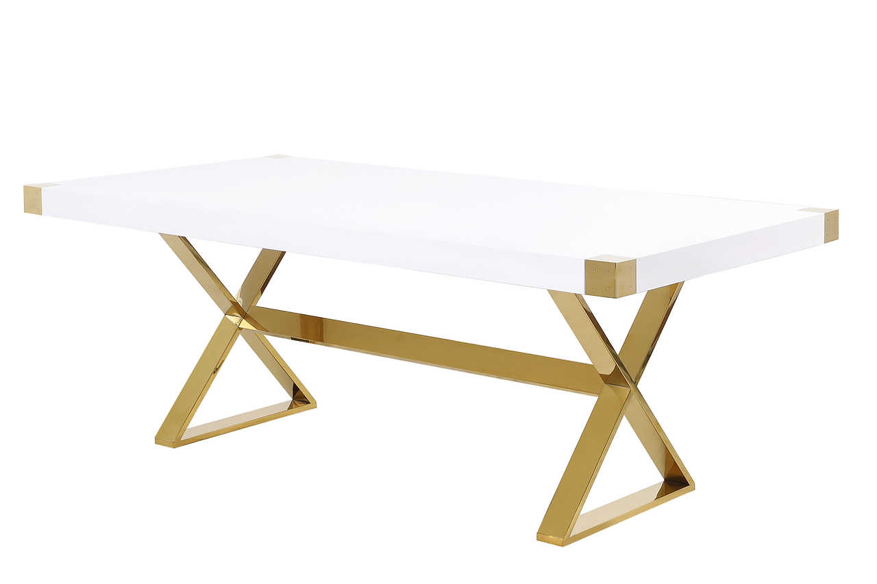 Table top surface in white lacquer finish with gold trim