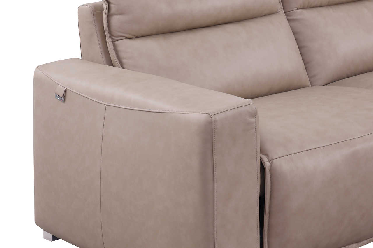 Wedge piece of Sierra beige leather sectional corner detail