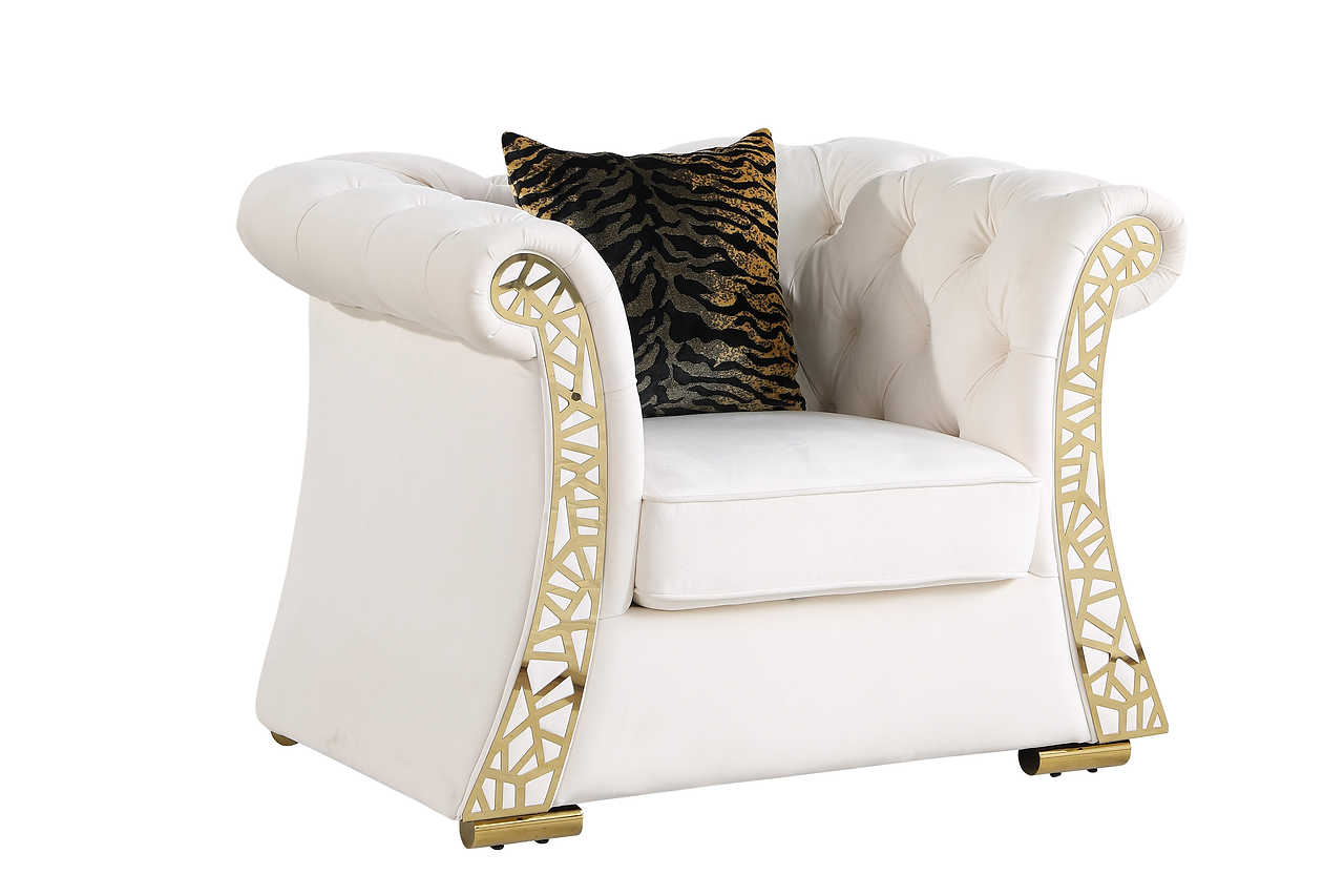 close-up detail of cream velvet upholstery