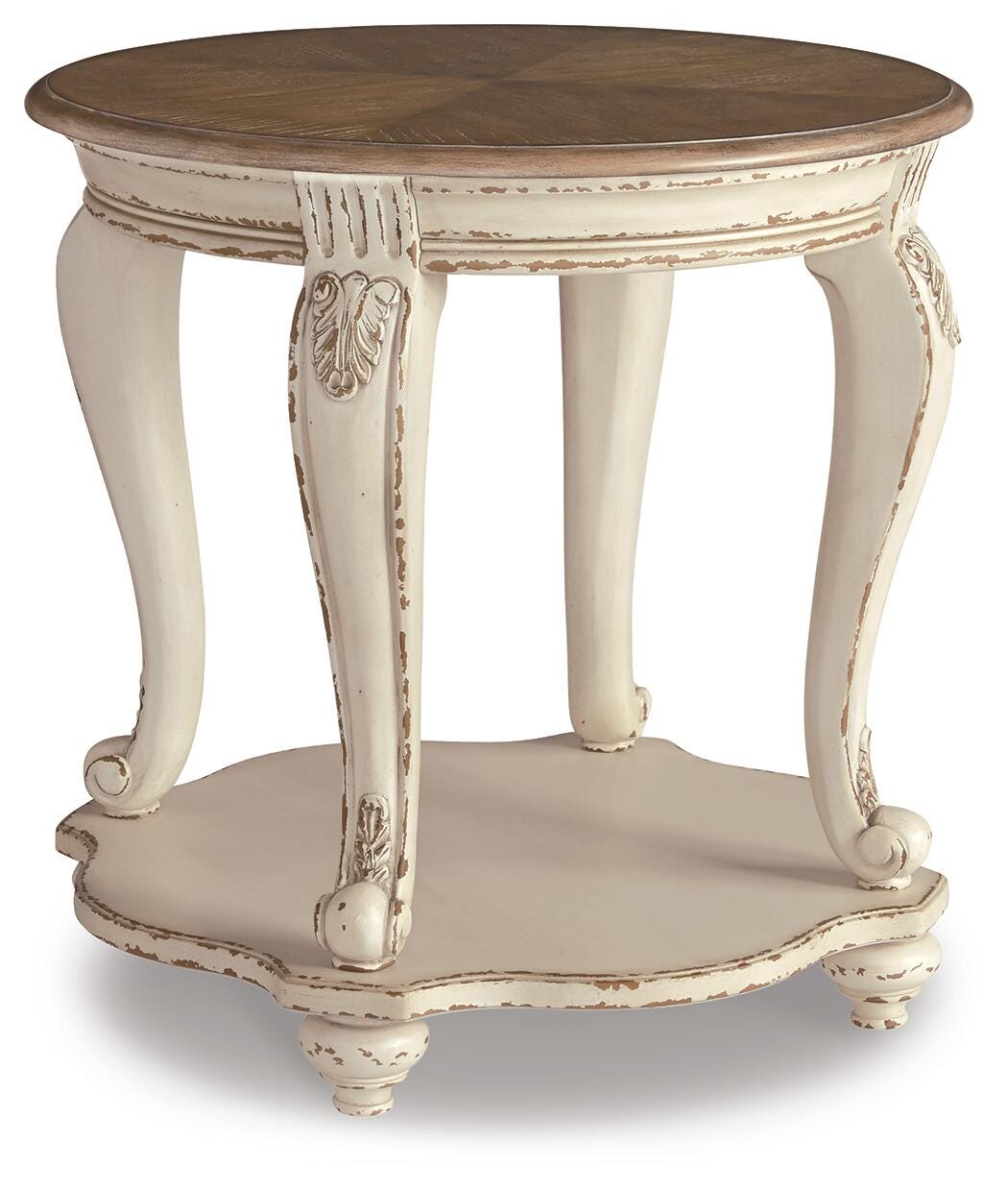 Realyn White/Brown Coffee Table with 2 End Tables — angled view