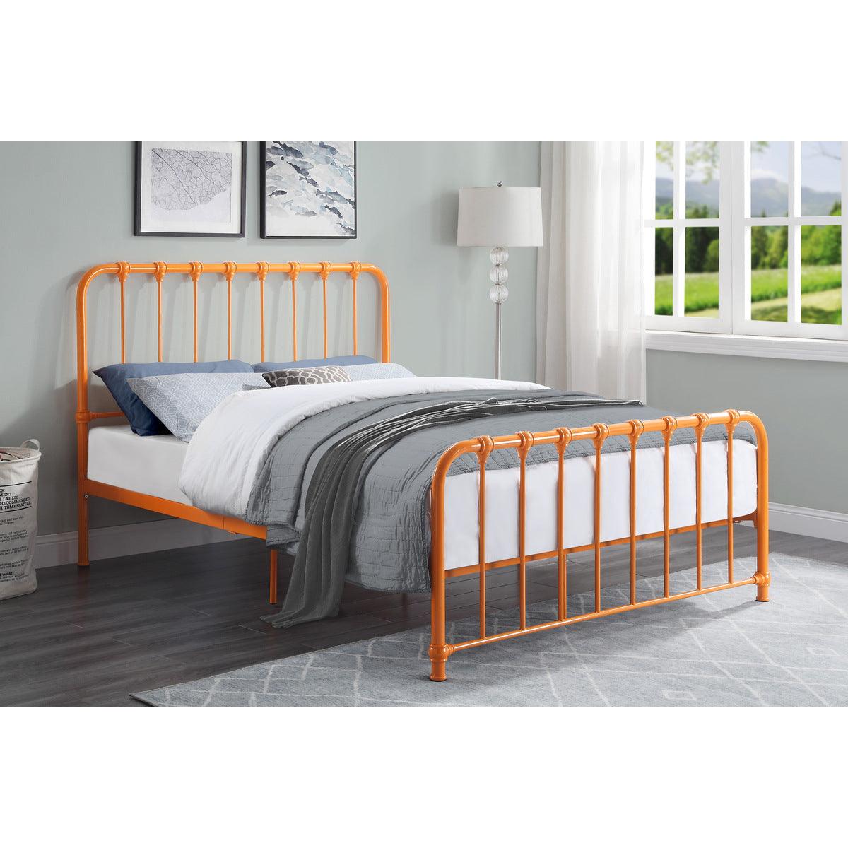 Bethany Orange full metal platform bed, angled corner view