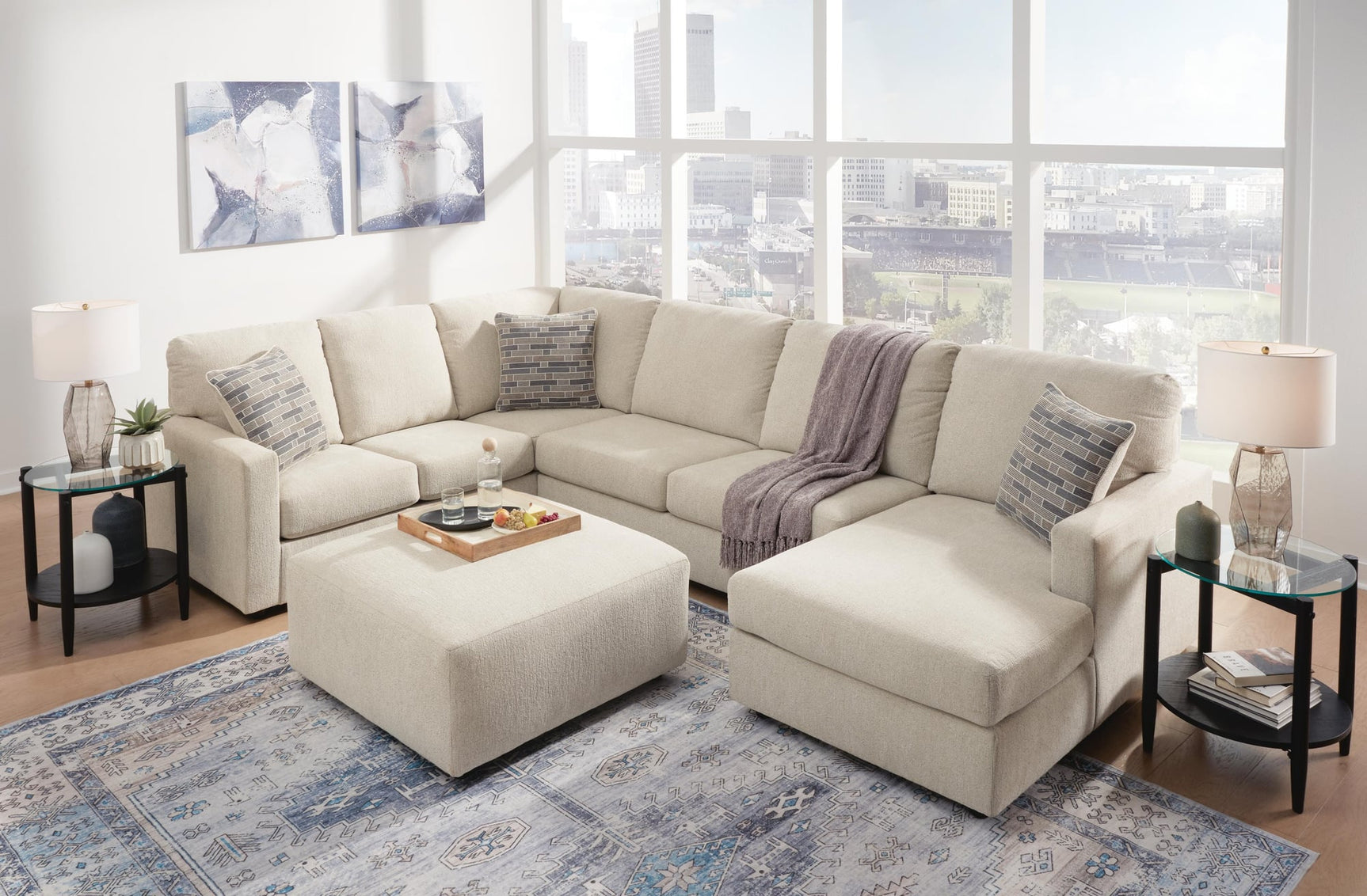 Edenfield Linen 3-Piece Sectional with Ottoman - image 8