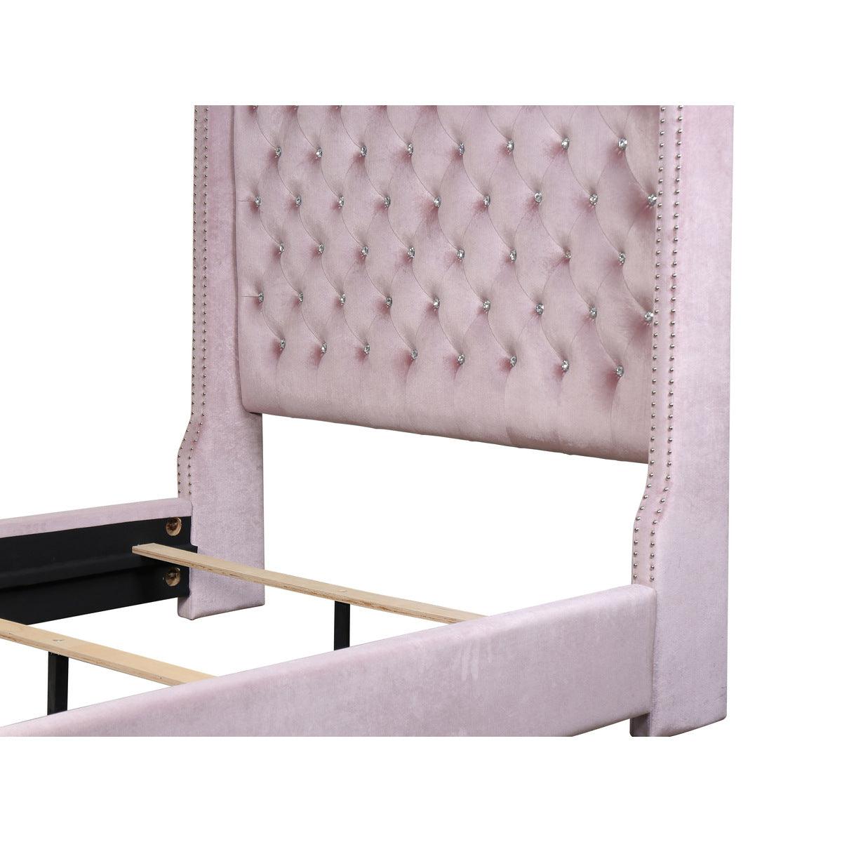 Jacklyn Pink velvet tufted king panel bed elevated platform design