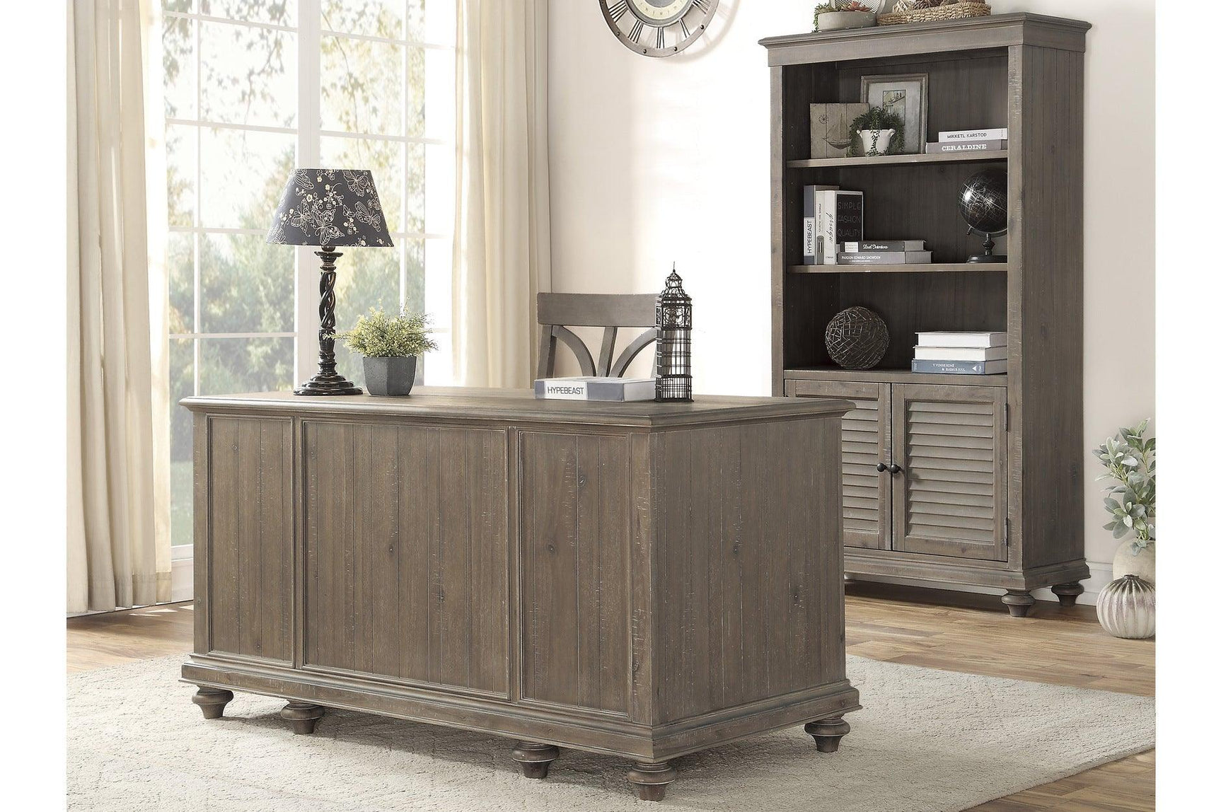 Side angle of Cardano Light Brown Acacia Executive Desk