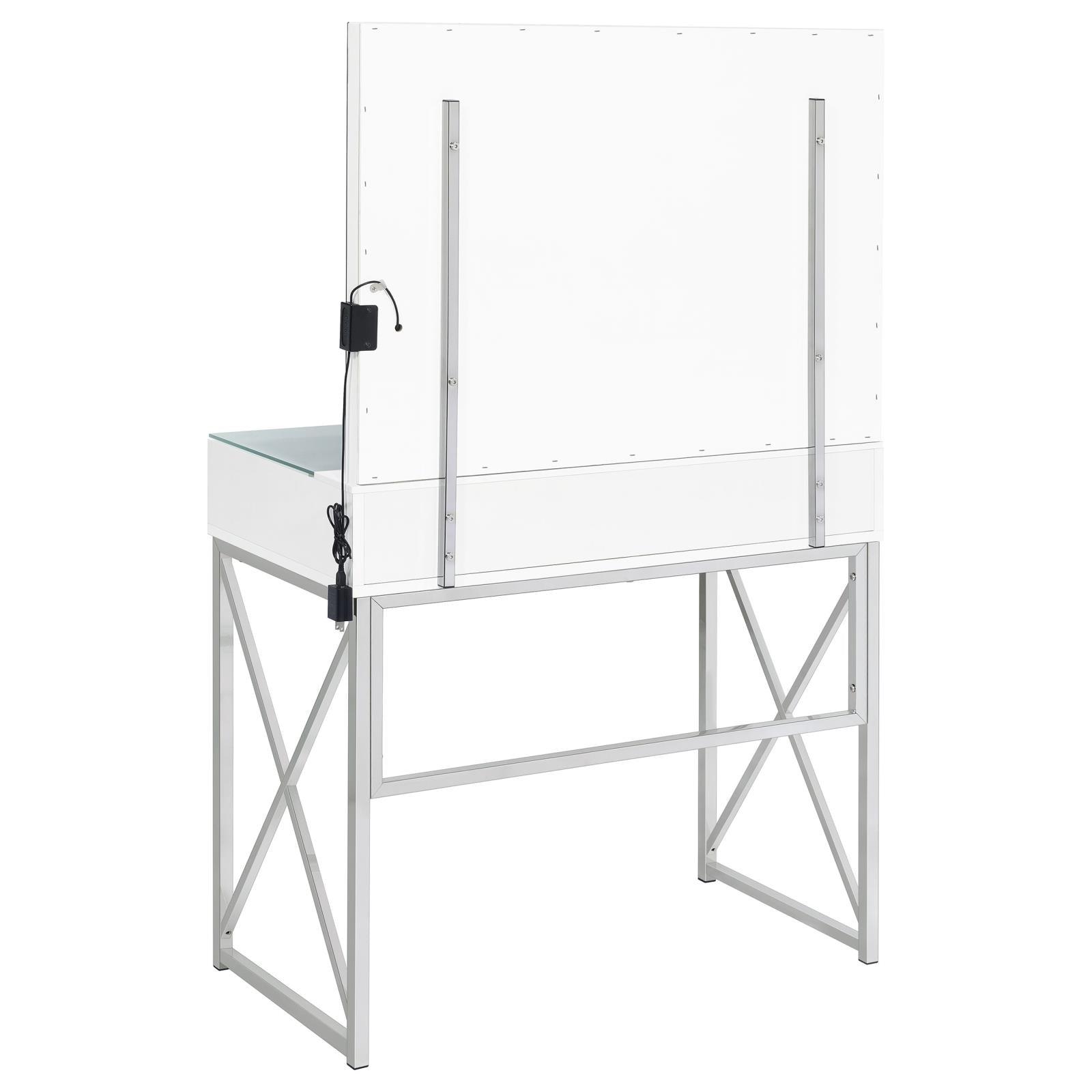 Eliza 2-Piece White Vanity Set with Hollywood Lighting and Upholstered Stool