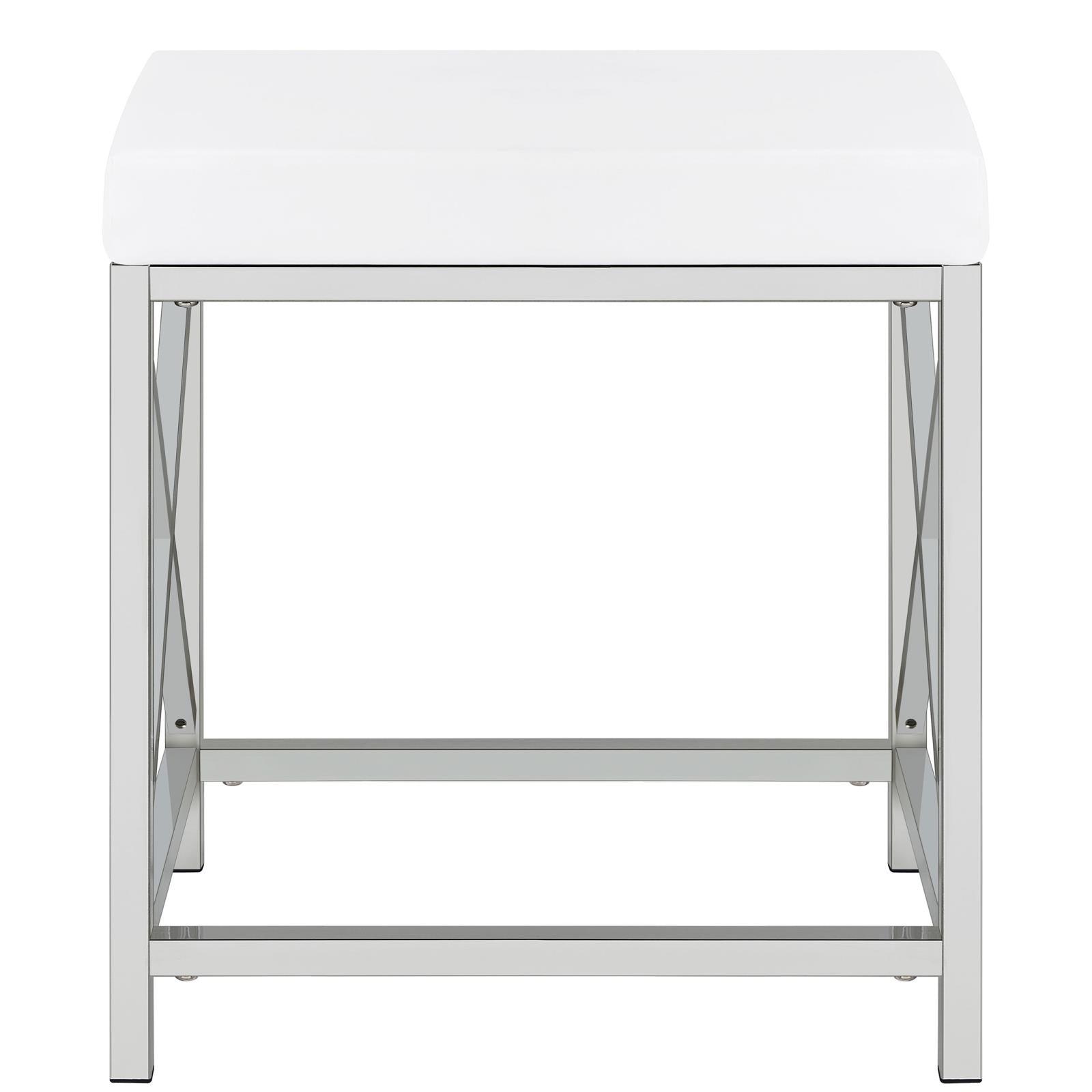 Eliza 2-Piece White Vanity Set with Hollywood Lighting and Upholstered Stool