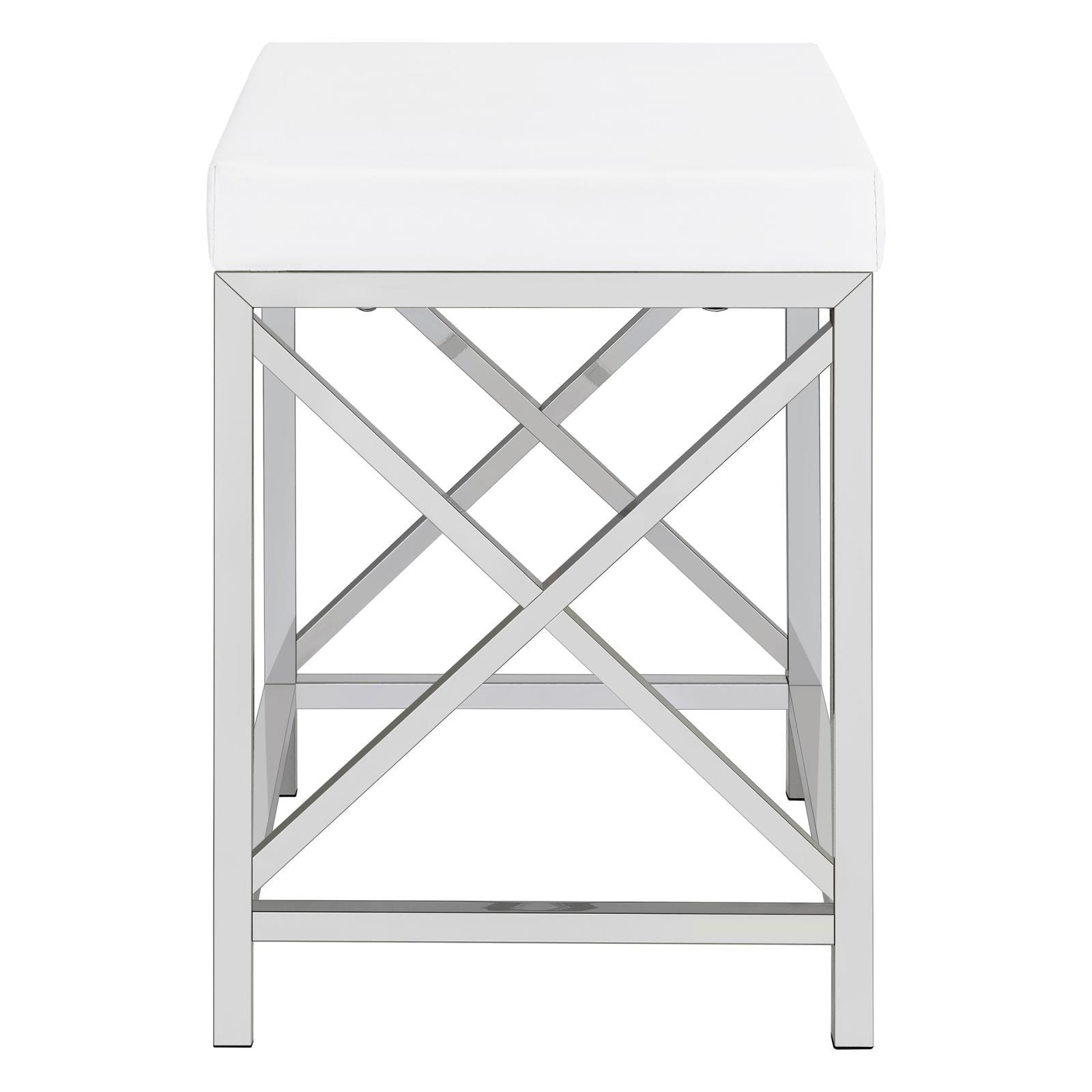 Eliza 2-Piece White Vanity Set with Hollywood Lighting and Upholstered Stool
