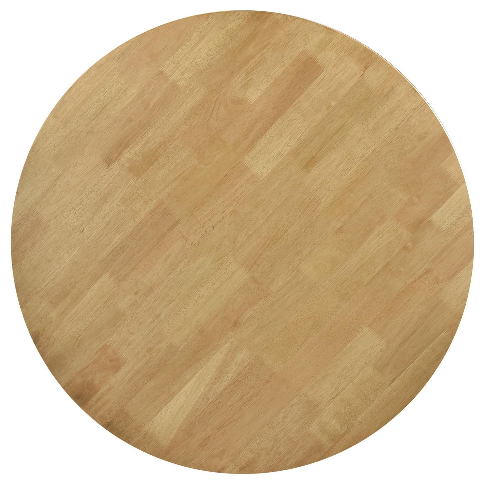 Side angle of Elowen round dining table showing thickness and edge