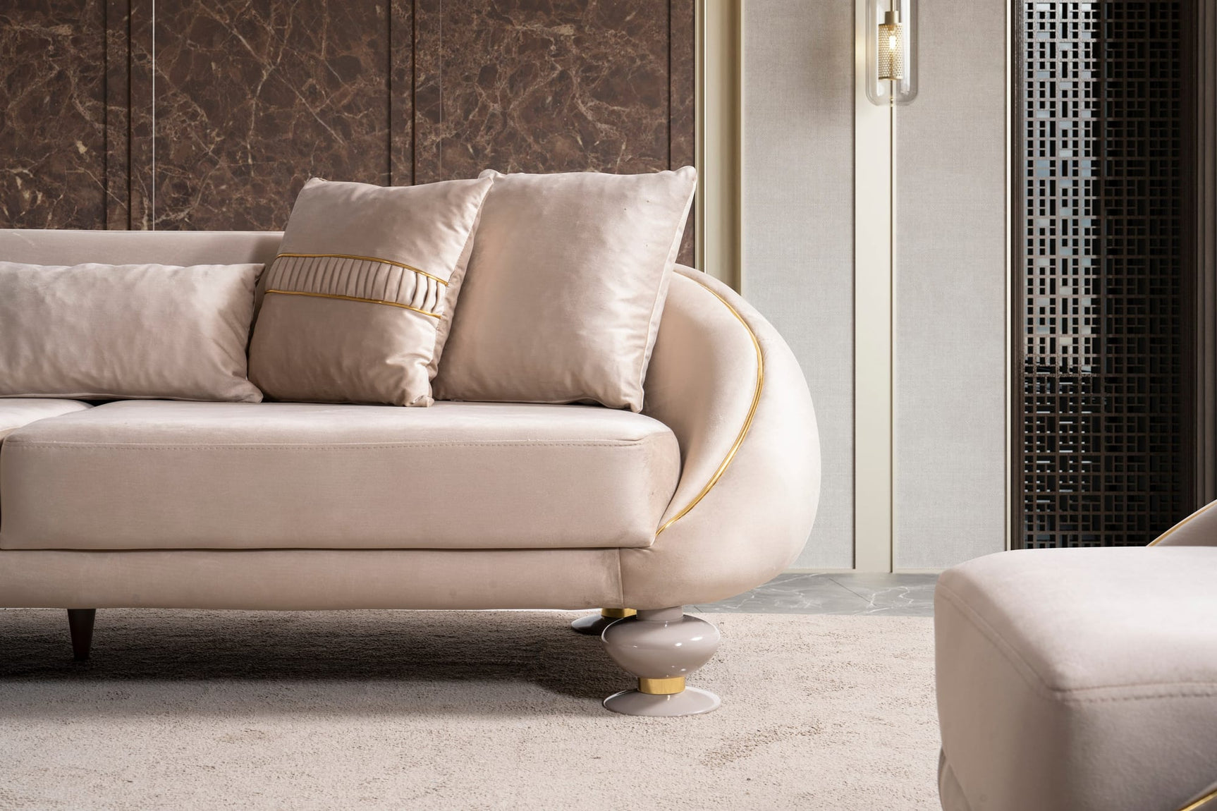 Elysium Sofa, Loveseat, and Chair Set with Sculptural Curved Silhouettes view 7
