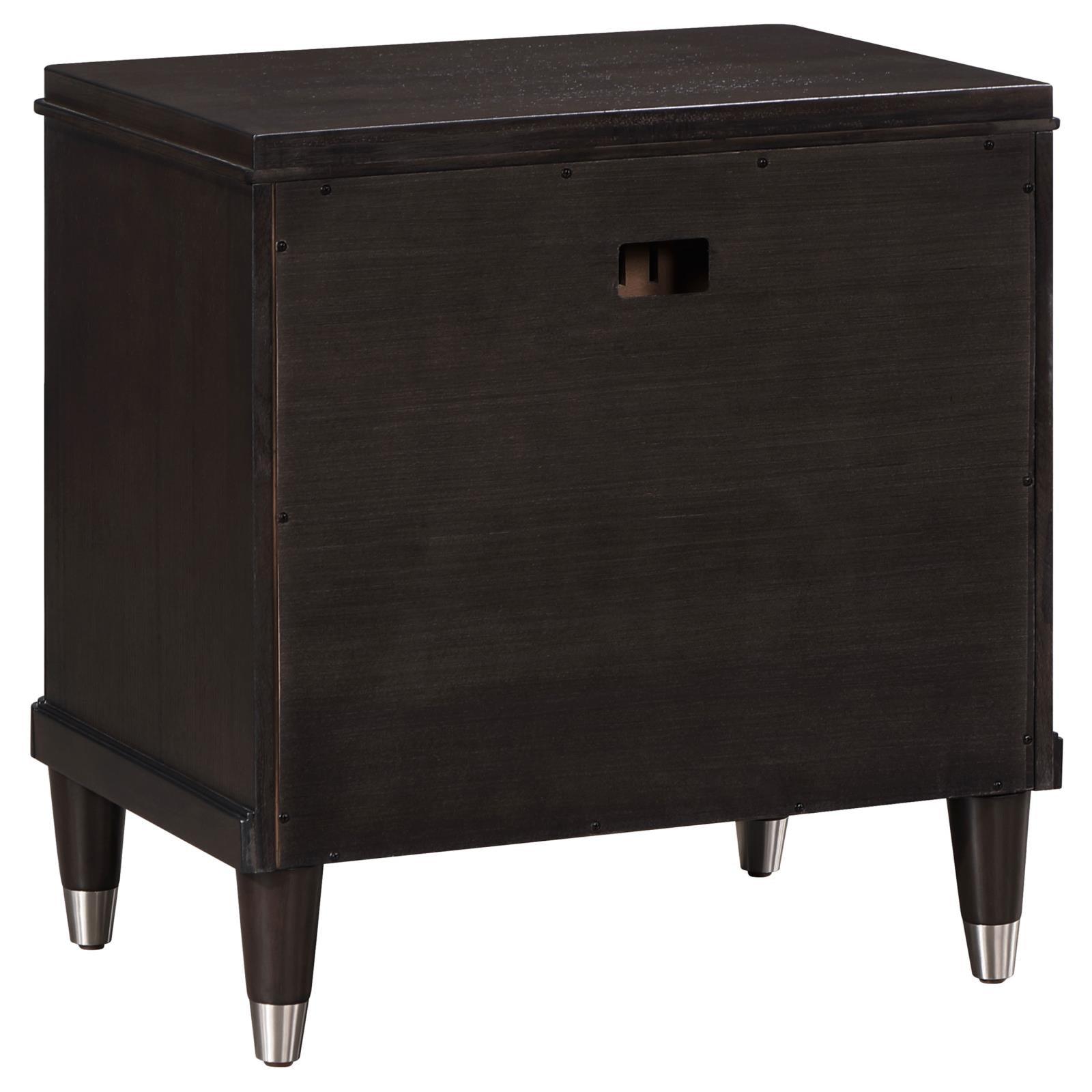 Open bottom drawer of Emberlyn nightstand with tinted interior