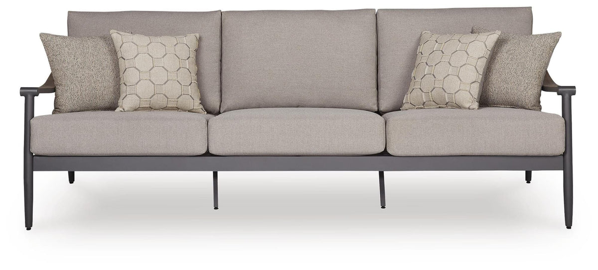 Ocean Gray Beach Outdoor Sofa and Loveseat with Coffee Table Set — front view