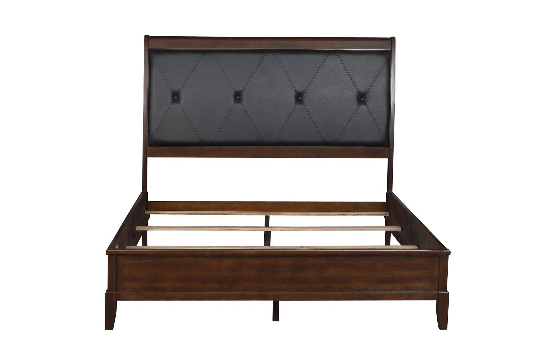 Cotterill Cherry Faux Leather Tufted Panel Bedroom Set bed side view