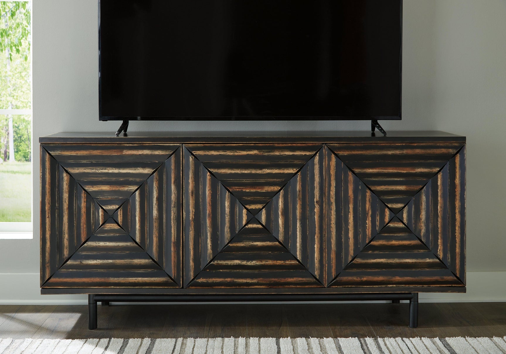 Fair Ridge Accent Cabinet showing distressed black finish