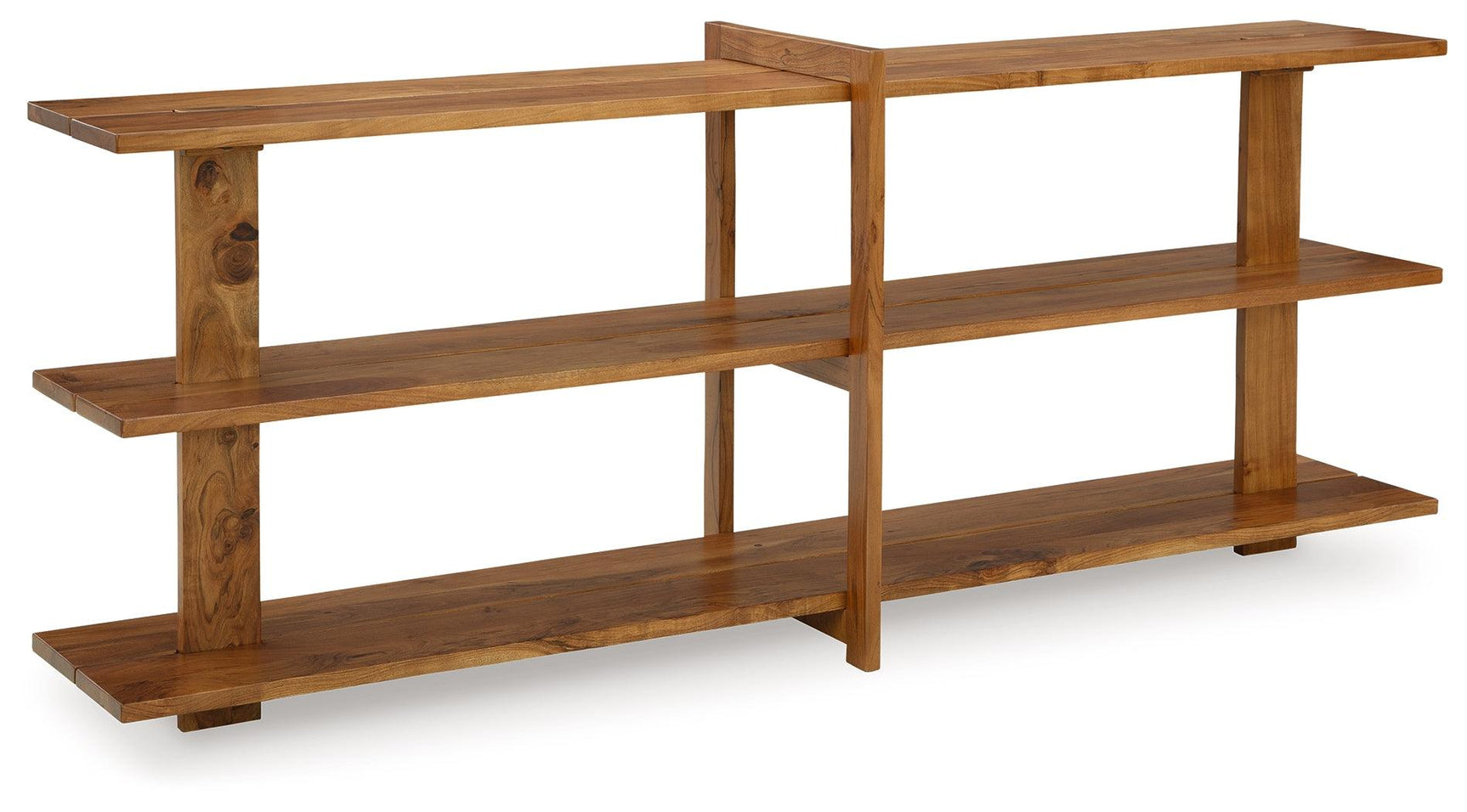 Side angle of Fayemour console sofa table showing three shelves
