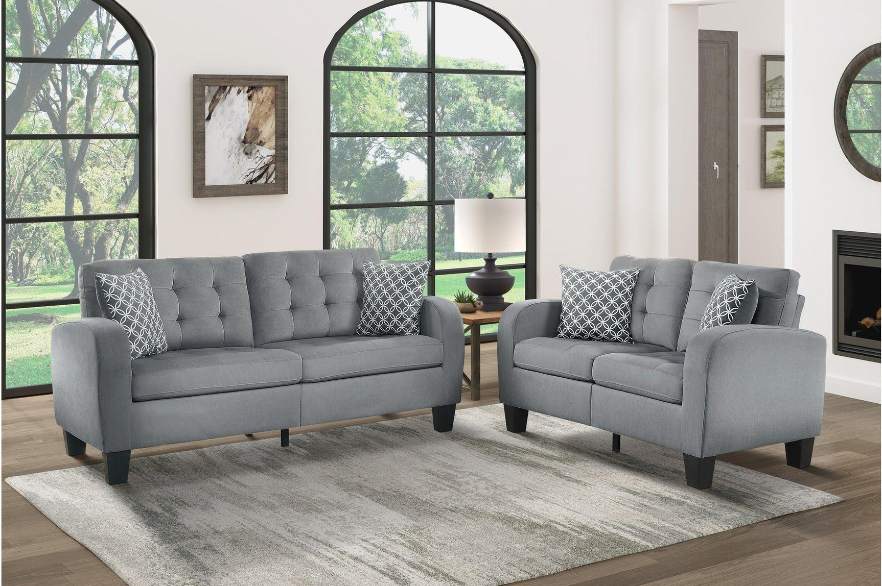 Side view of Sinclair Gray Fabric Tufted Living Room Set