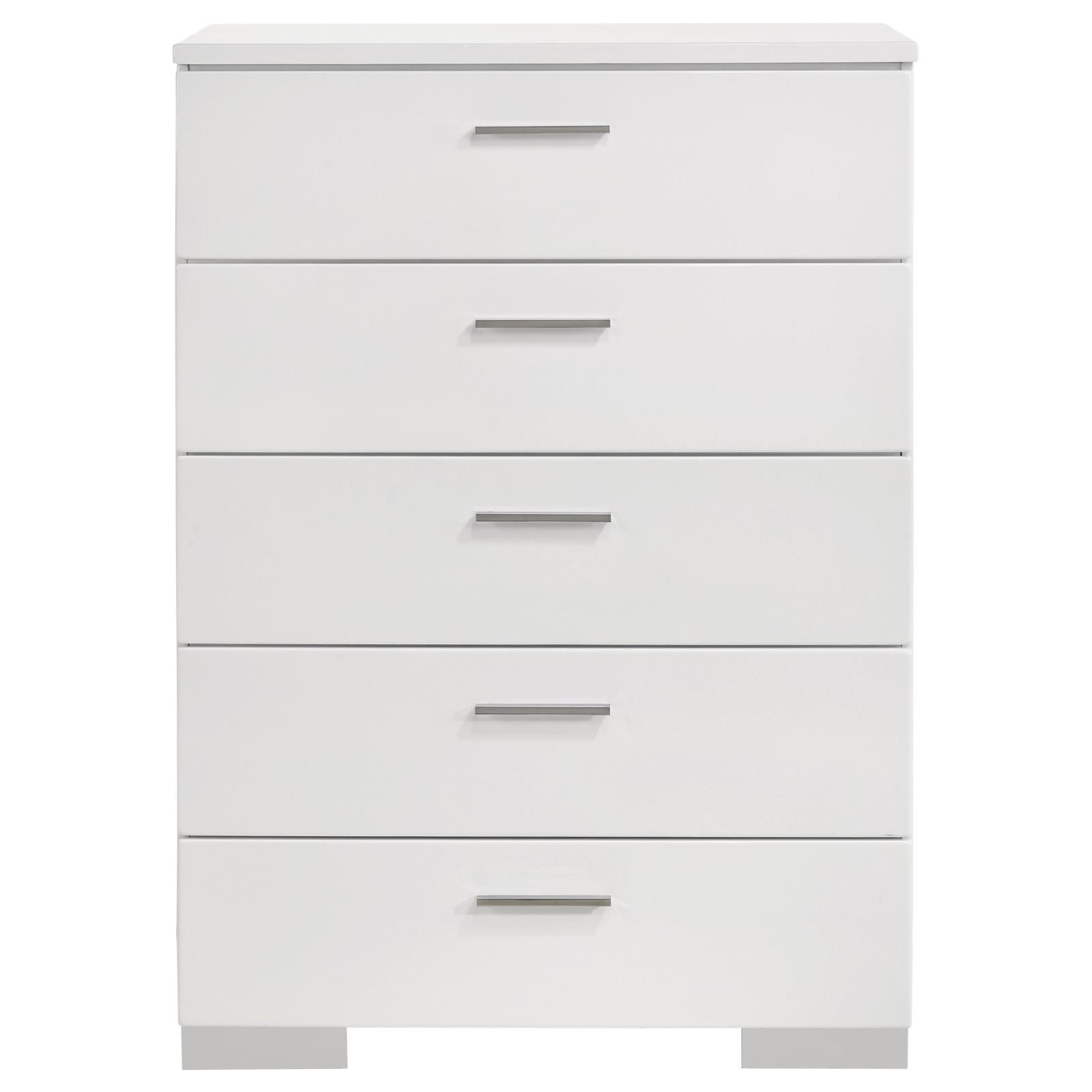 Felicity 5-piece twin bedroom set with LED-lit headboard and mirror in glossy white