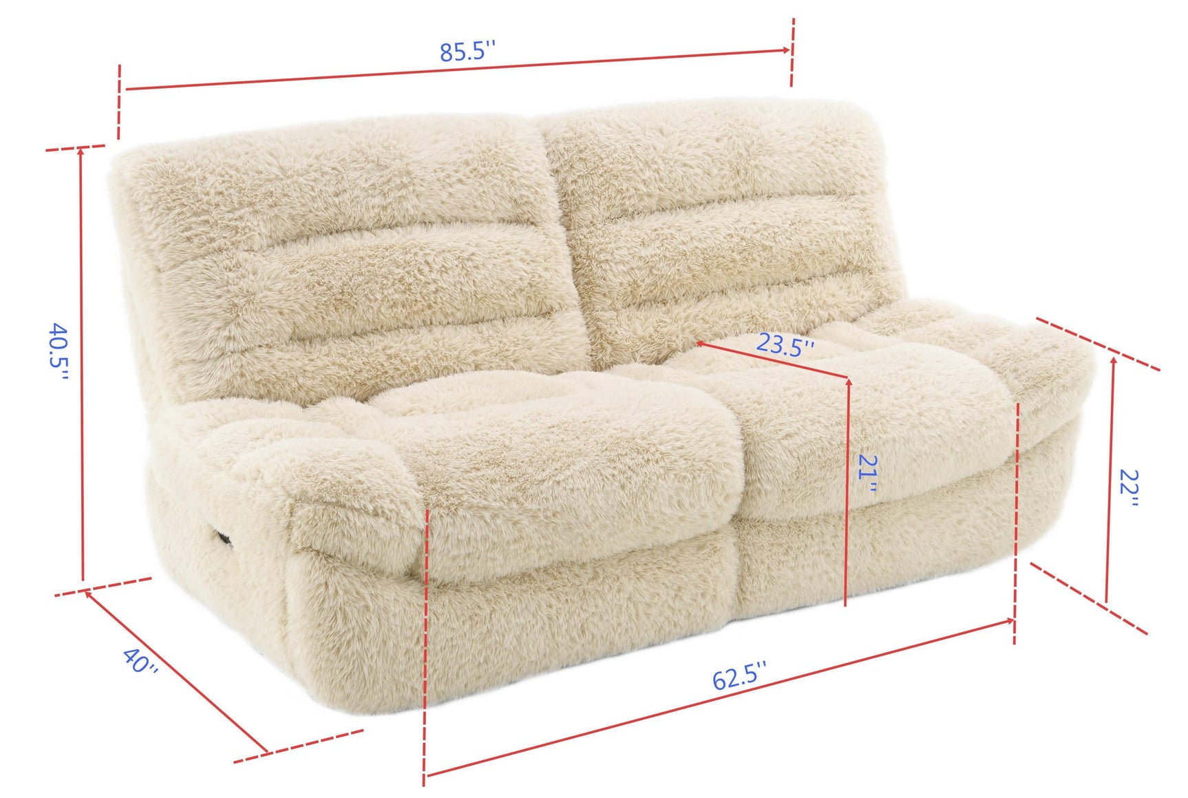 Ferland Beige Faux-Fur Reclining Sofa, Loveseat, and Recliner Set view 7
