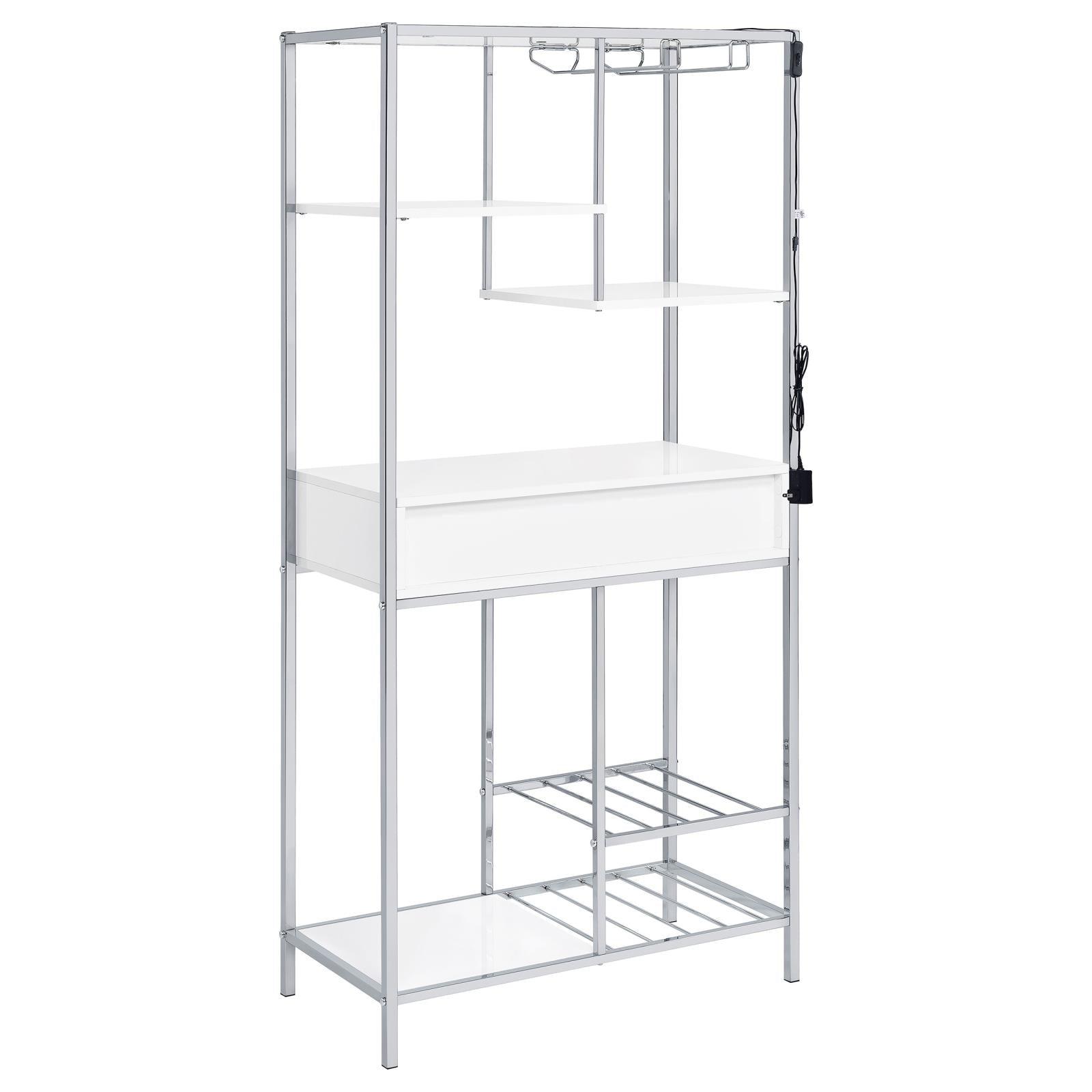 Figueroa 5-Shelf Wine Cabinet White High Gloss and Chrome front view