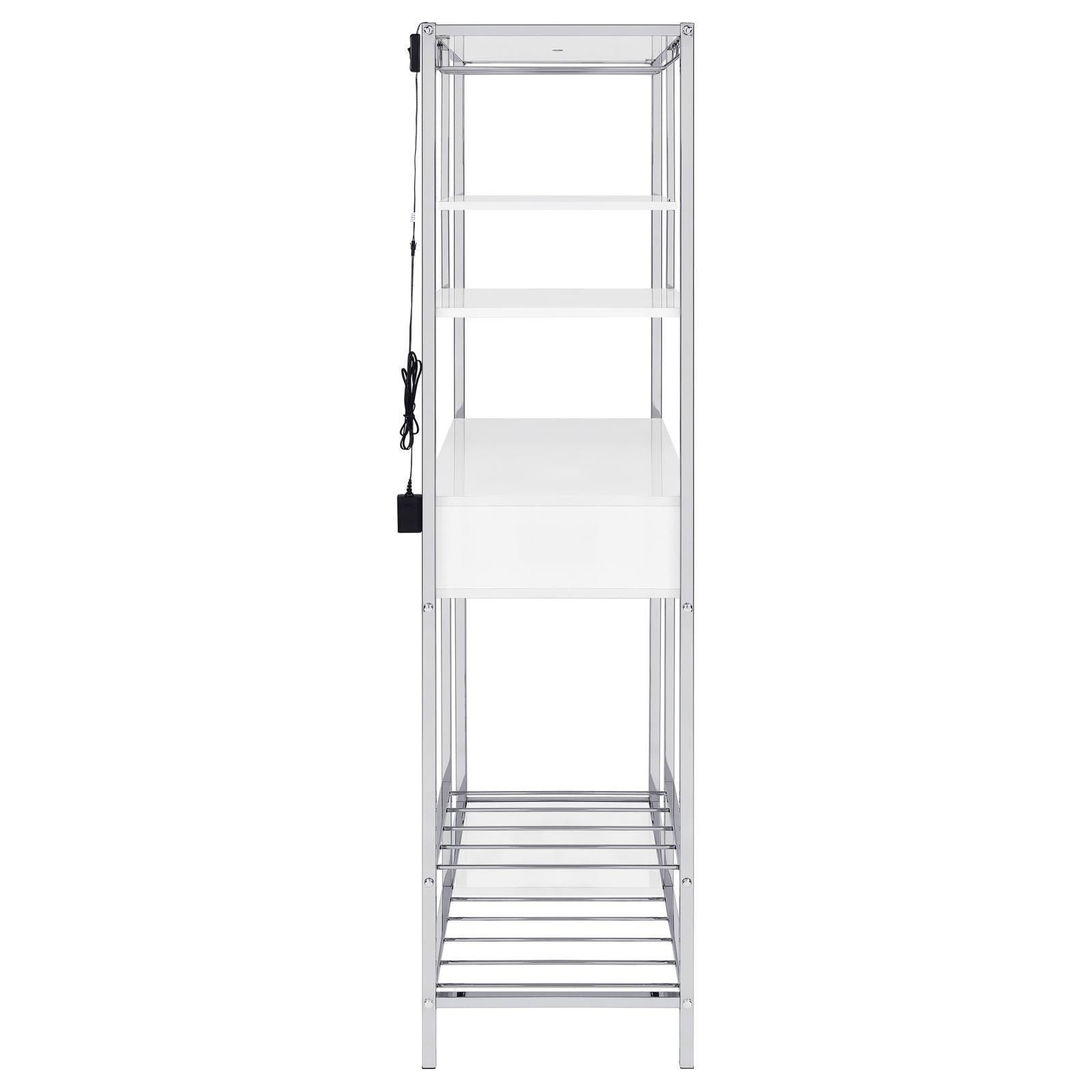 Figueroa 5-Shelf Wine Cabinet White High Gloss and Chrome front view