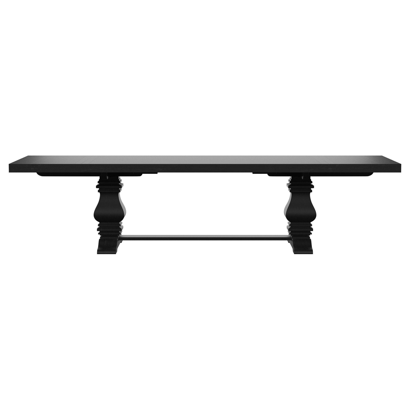Side view of Florence dining table showing double pedestal trestle base