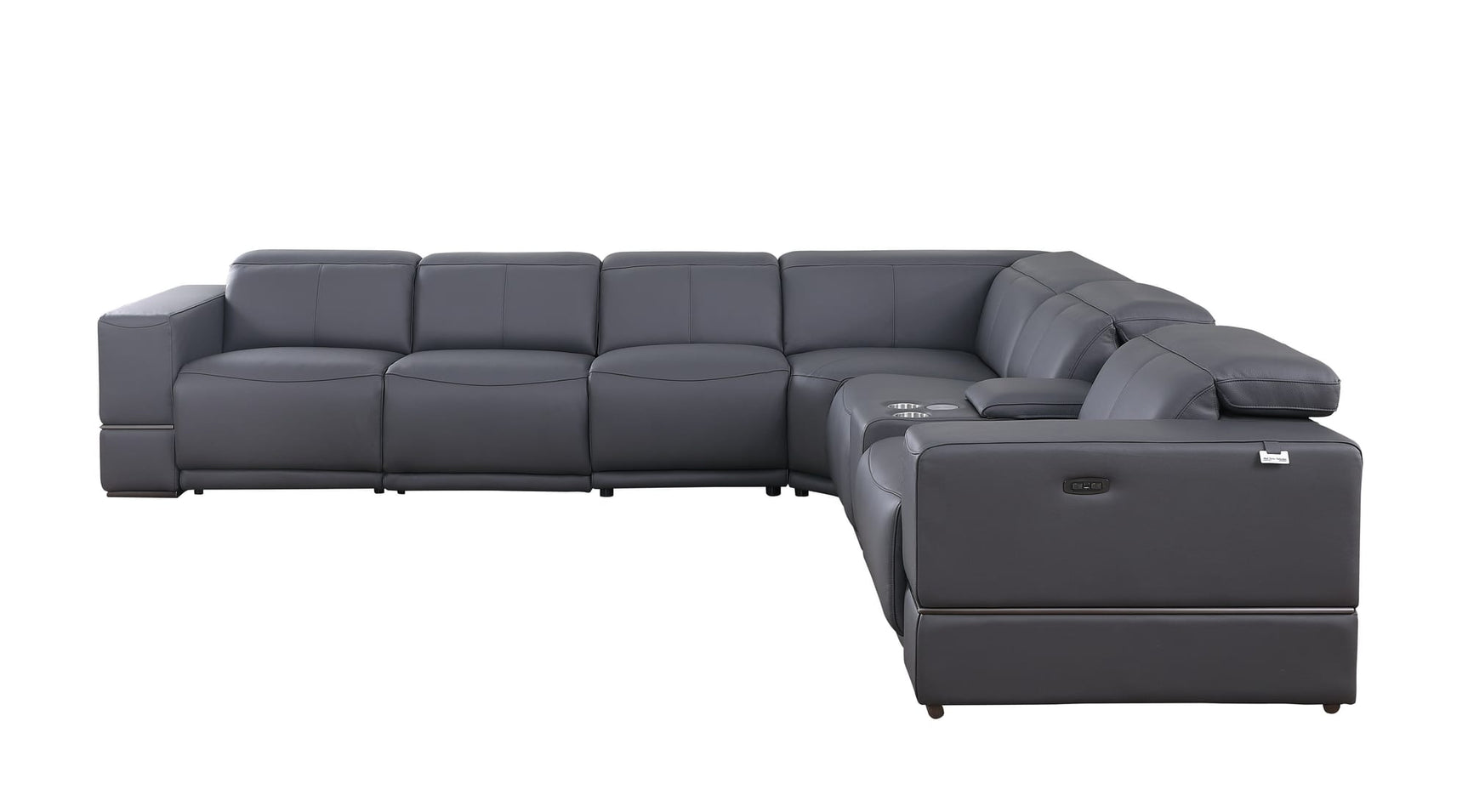Franco 7-Piece Dark Grey Italian Leather Match Power Reclining Sectional with 3 Power Seats and Storage Console view 3