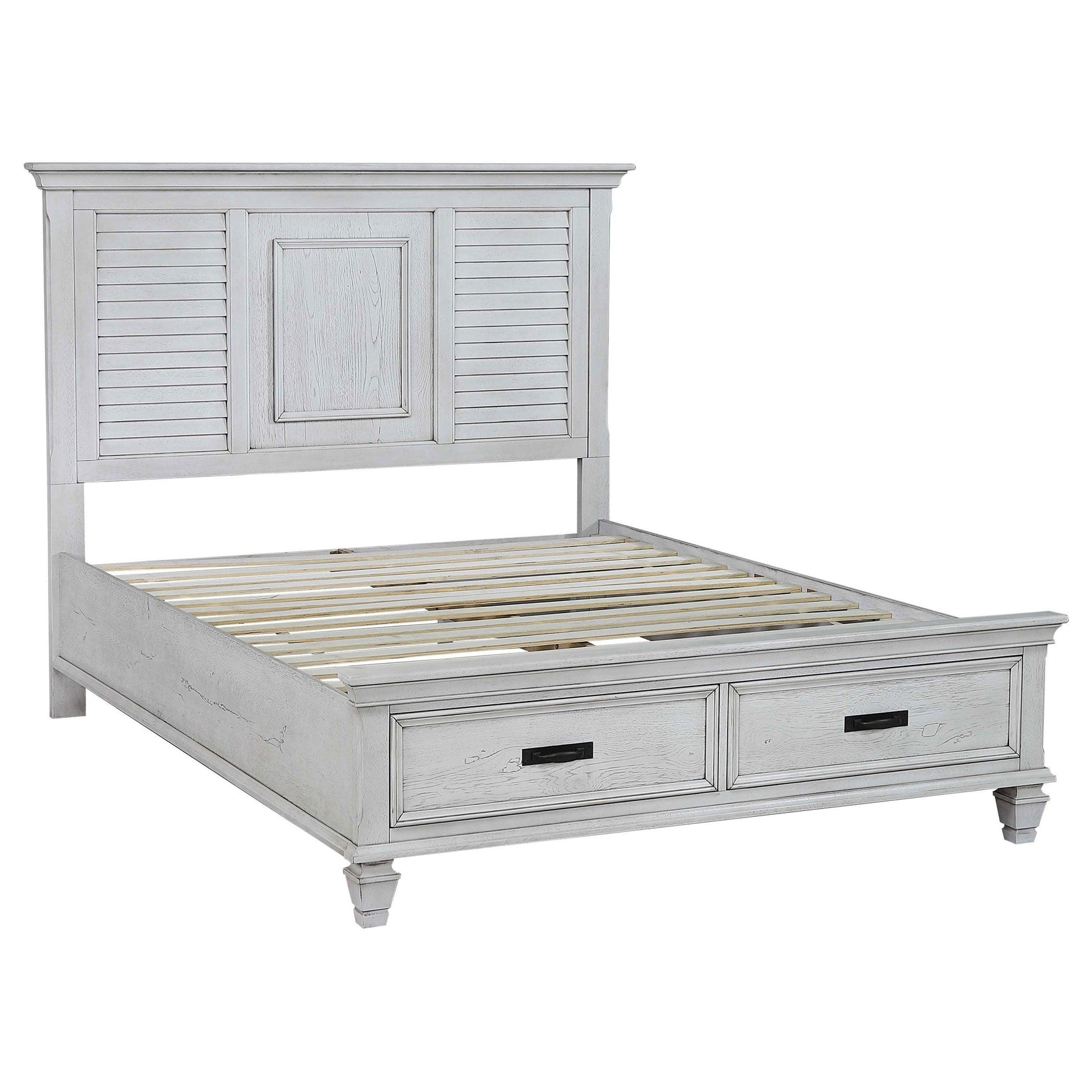 Franco Antique White storage bedroom set Eastern King bed close up main view