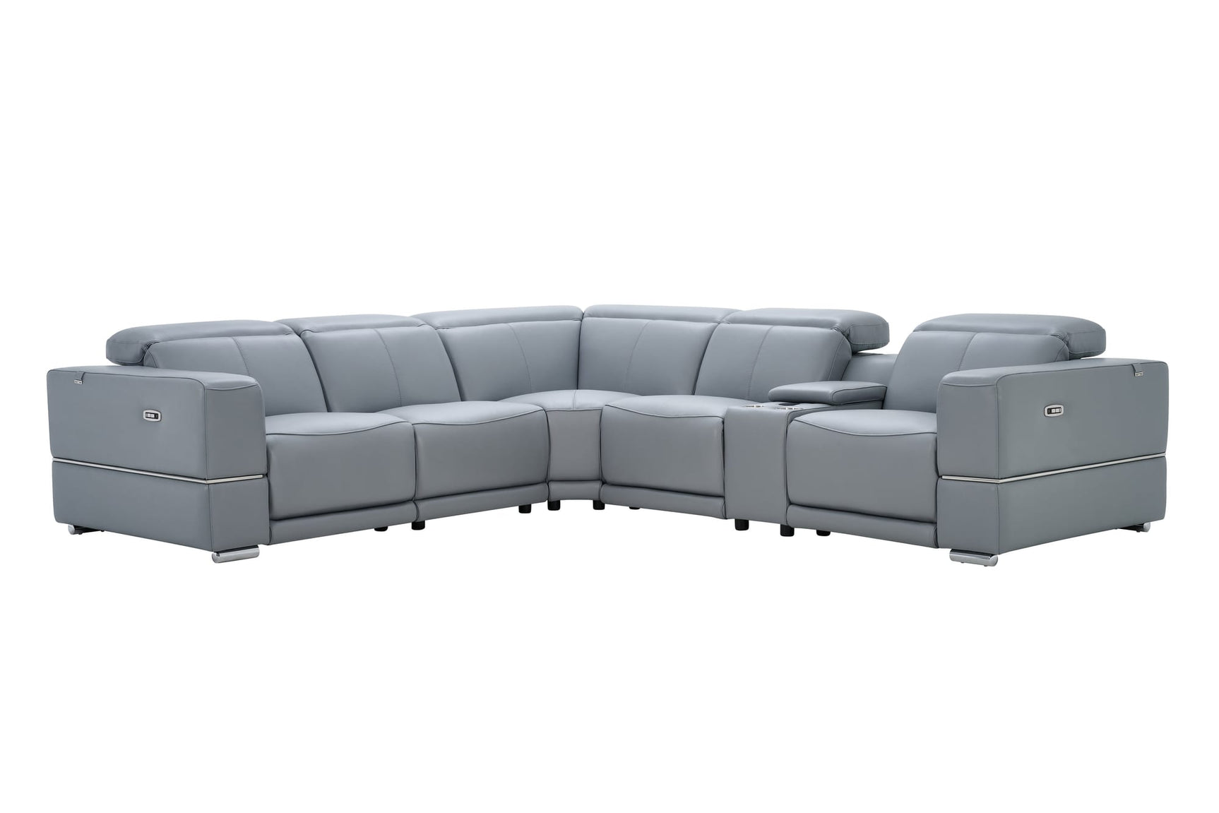 Franco II 6-Piece Light Blue Italian Top Grain Leather Power Reclining Sectional with Wireless Charging view 2