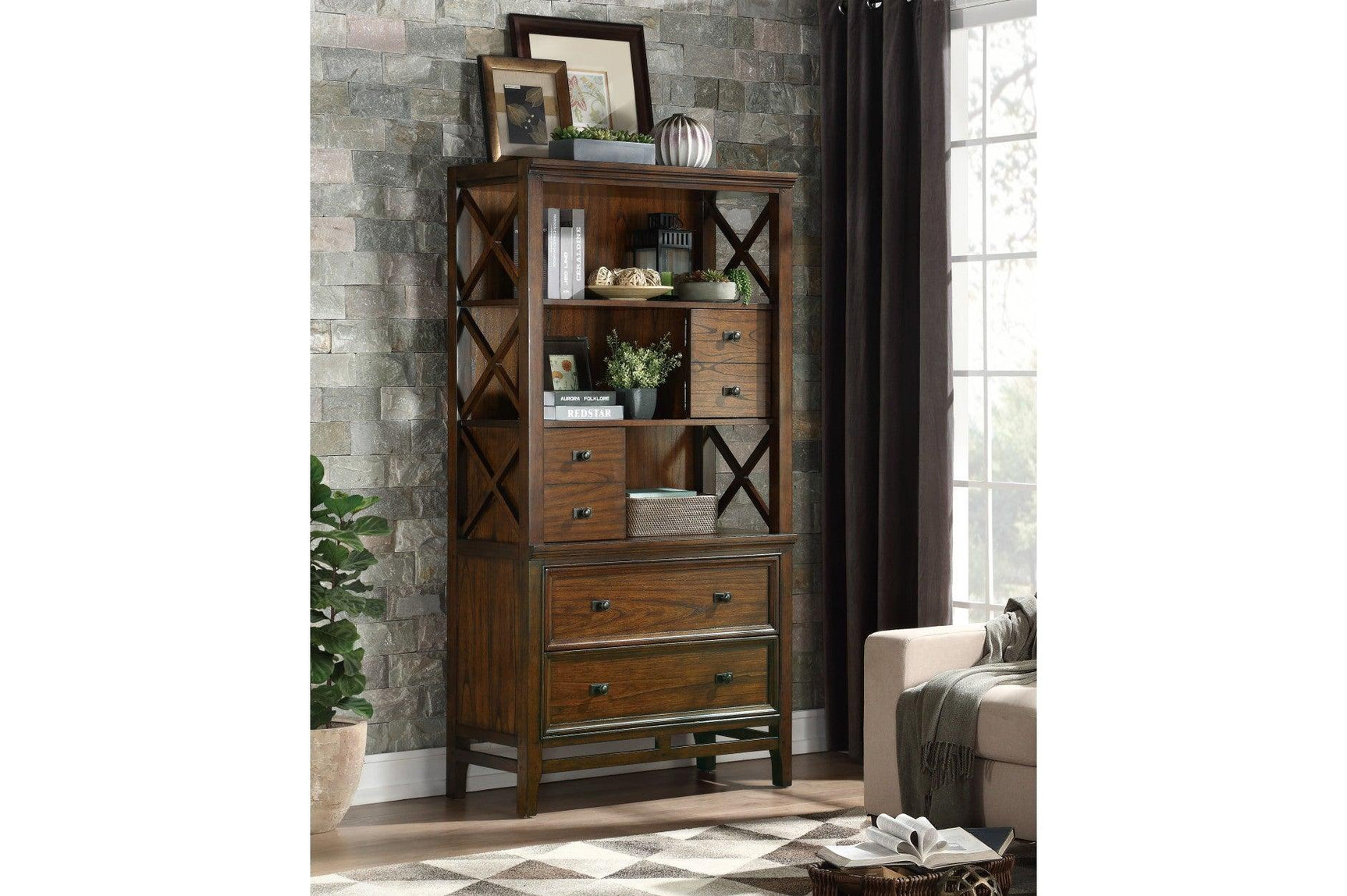 Solid wood Frazier Park Writing Desk with brown cherry veneer close-up