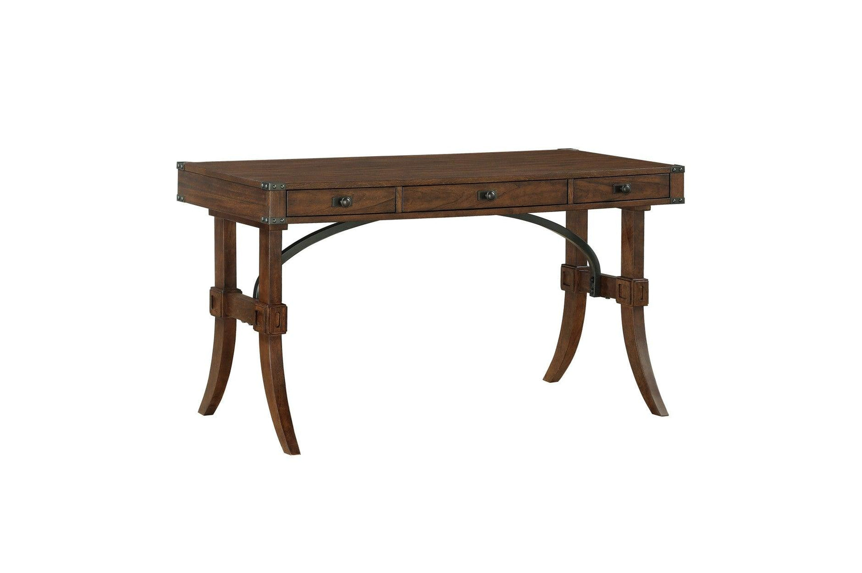 Side view of Frazier Park Brown Cherry Writing Desk highlighting drawer hardware