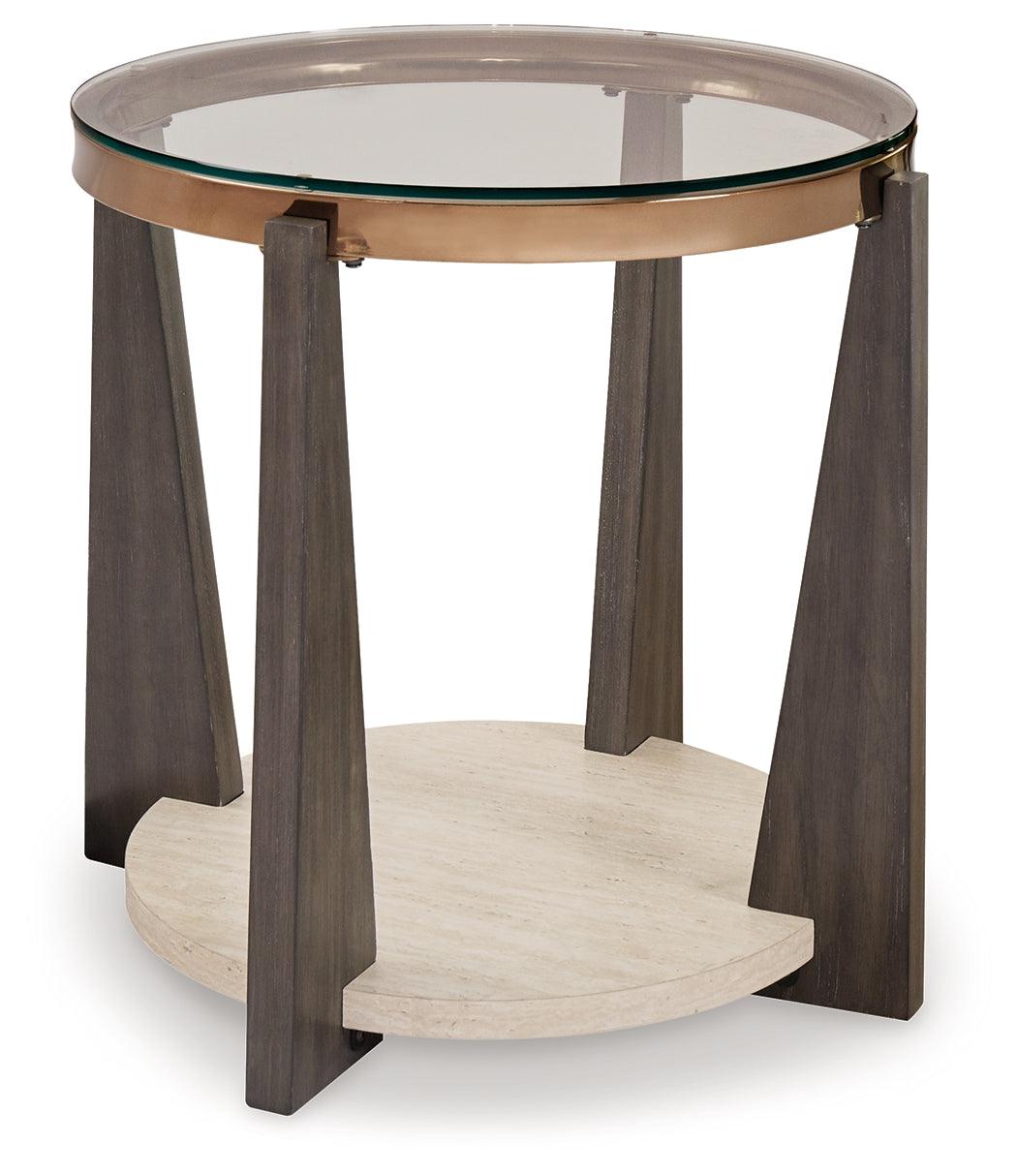 Side angle of Frazwa Multi Material End Table showing glass top
