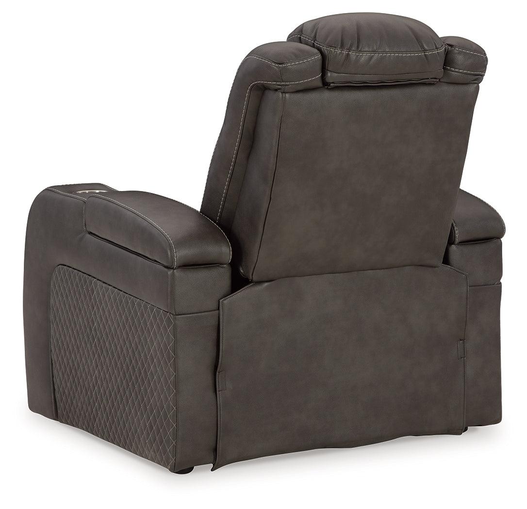Reclining position of Fyne-Dyme Shadow Faux Leather Power Recliner