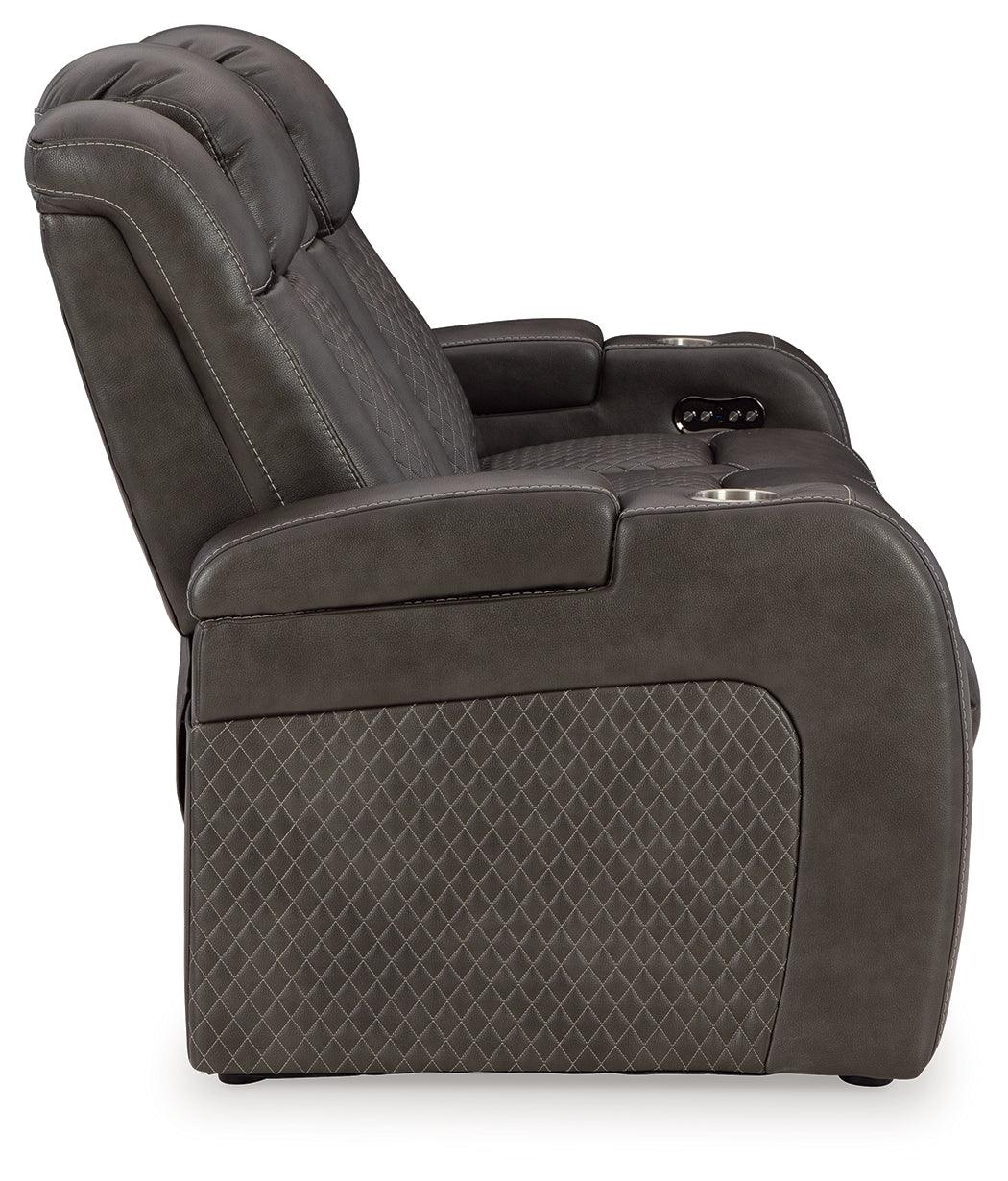 Drop-down table with LED reading lights and charging ports