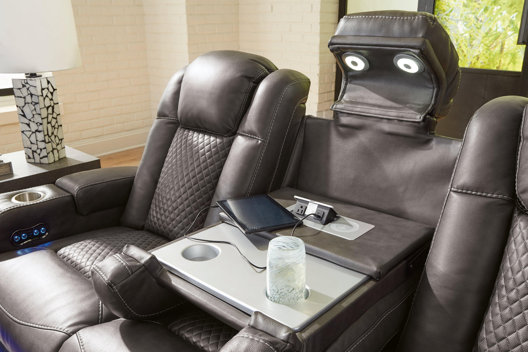 Three-seat faux leather reclining sofa in shadow color