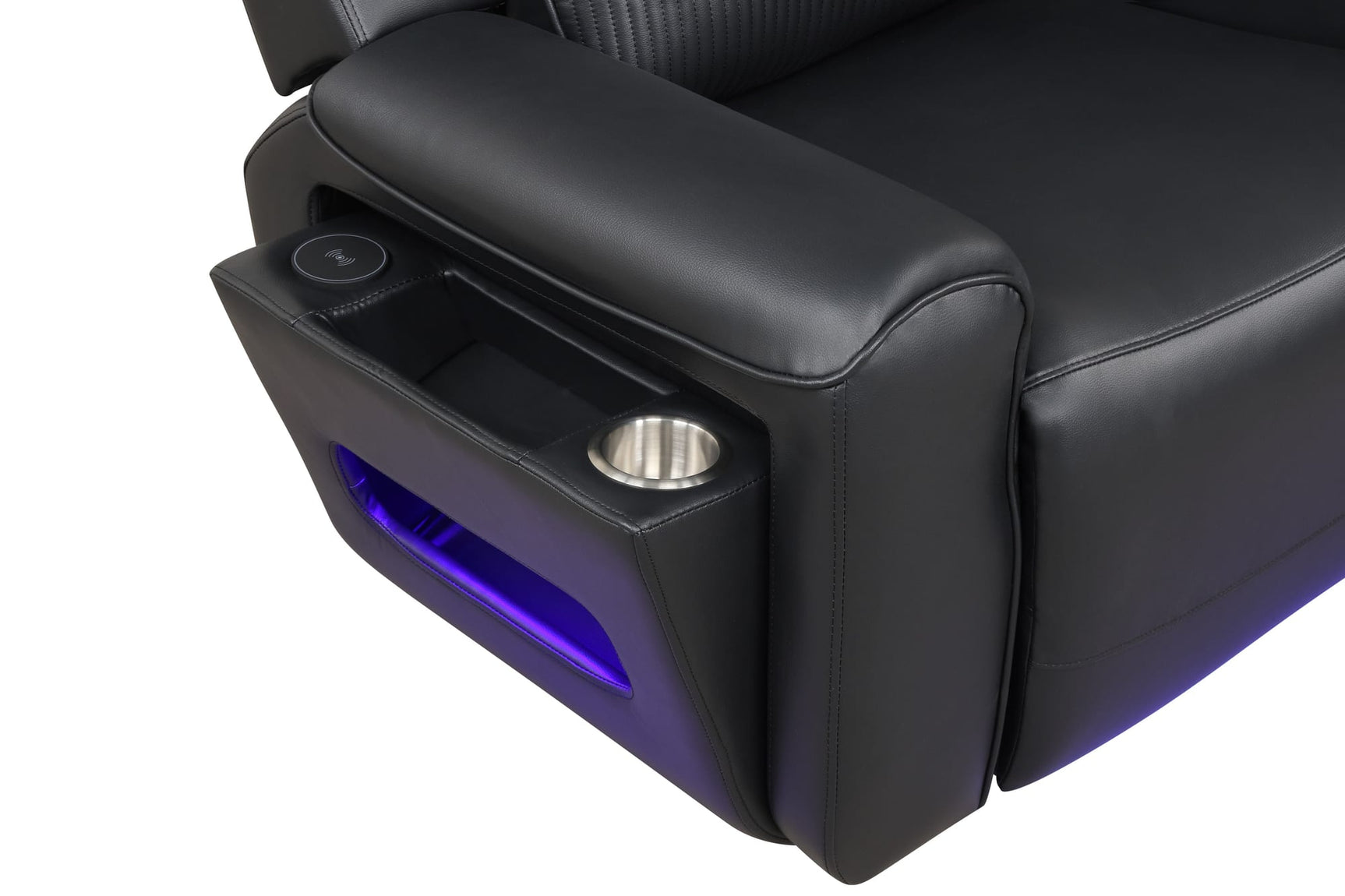 Galaxy Black Air Leather Reclining Sectional with Bluetooth Speakers and LED Lighting view 4