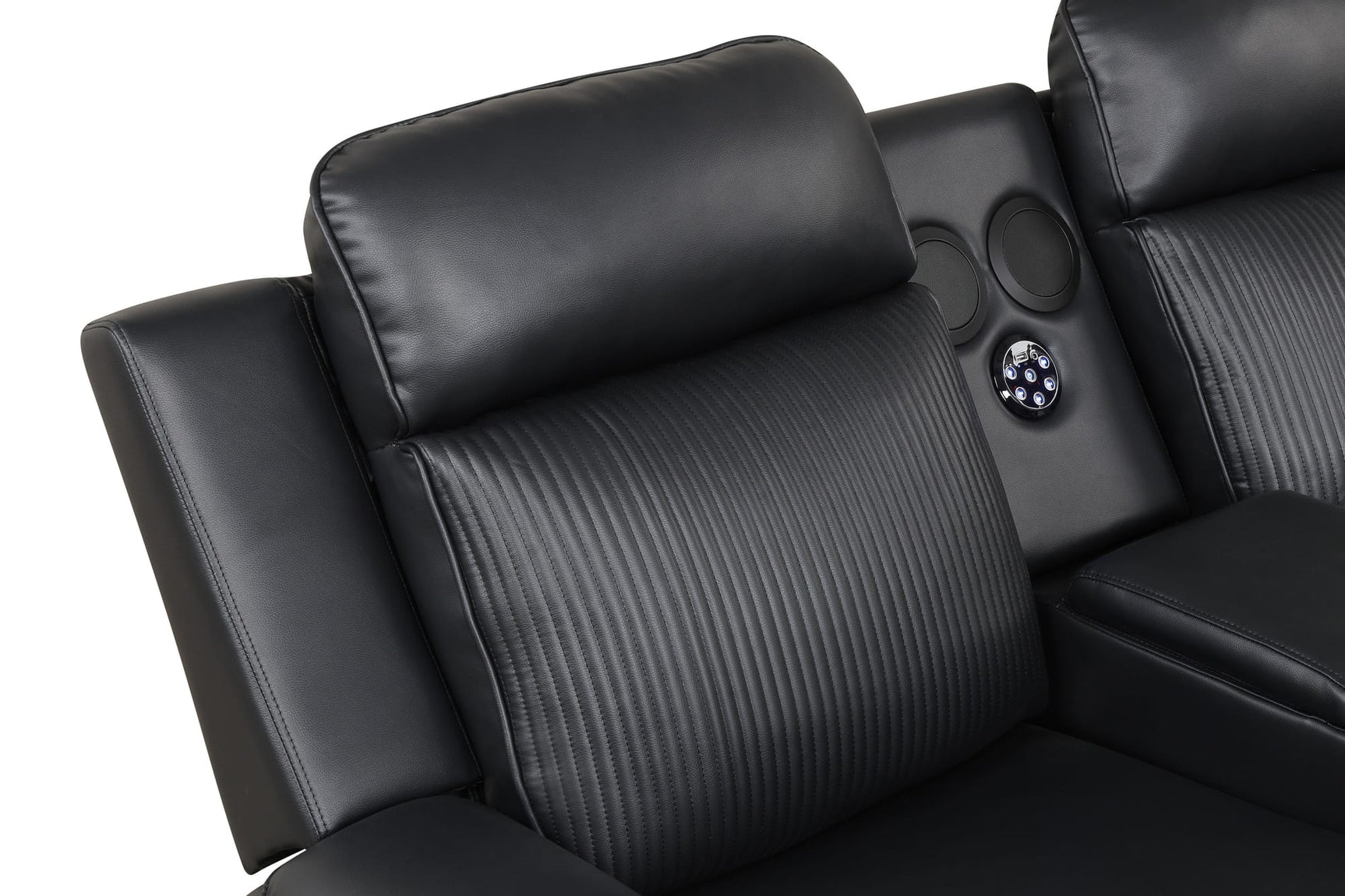 Galaxy Black Air Leather Reclining Sectional with Bluetooth Speakers and LED Lighting view 6