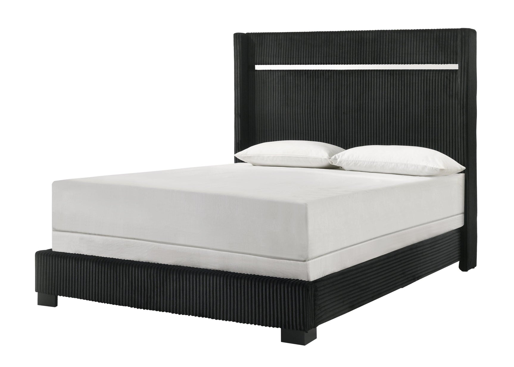 side view of Gennro Black Velvet Upholstered Panel Bedroom Set bed