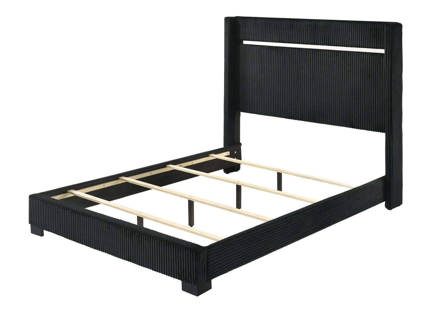 bedroom view of Gennro Black Velvet Upholstered Panel Bedroom Set bed