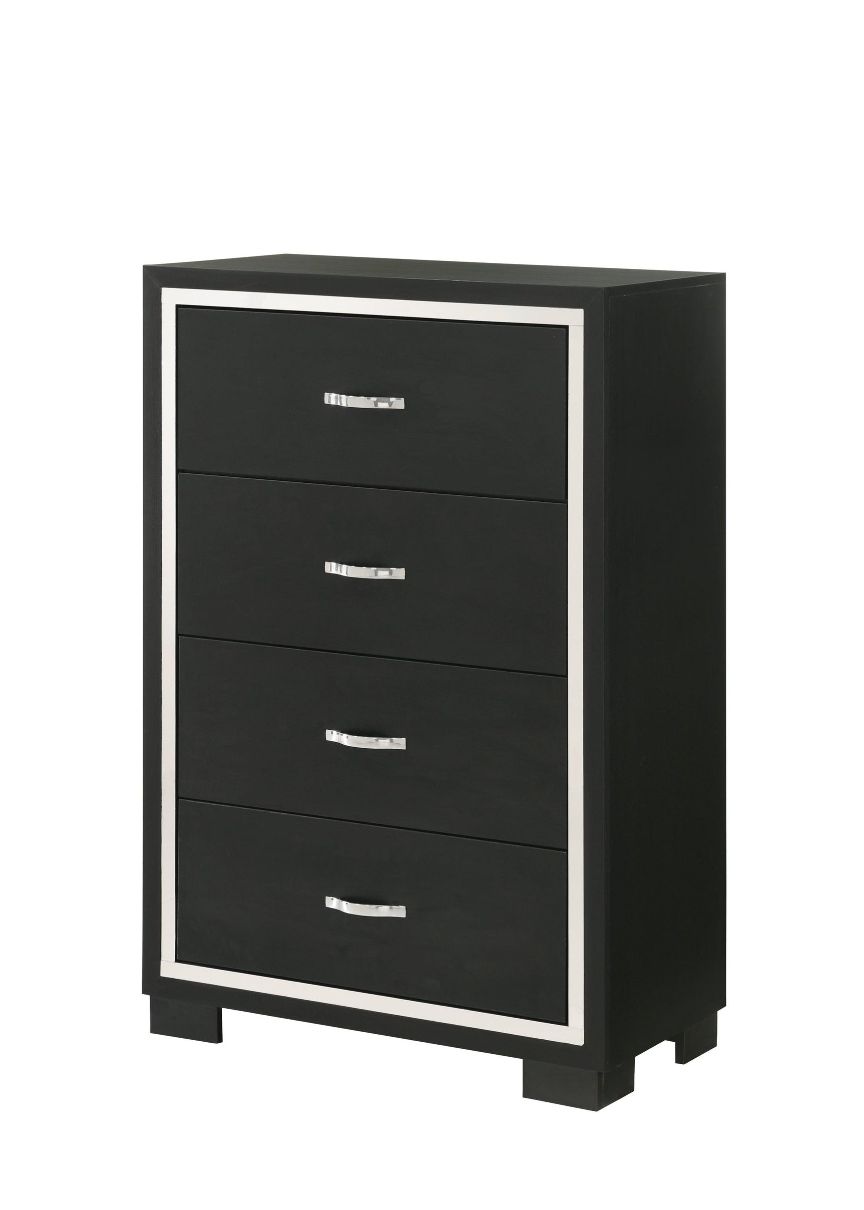 side view of Gennro Black Velvet Upholstered Panel Bedroom Set bed
