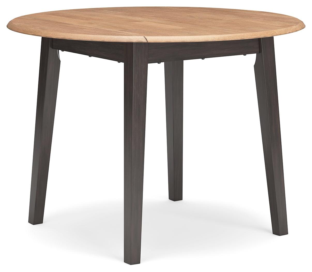 Gesthaven natural brown round dining drop leaf table side view