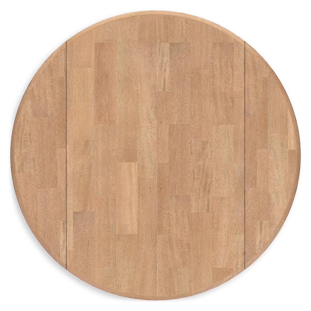 Close-up of butcher block veneer tabletop