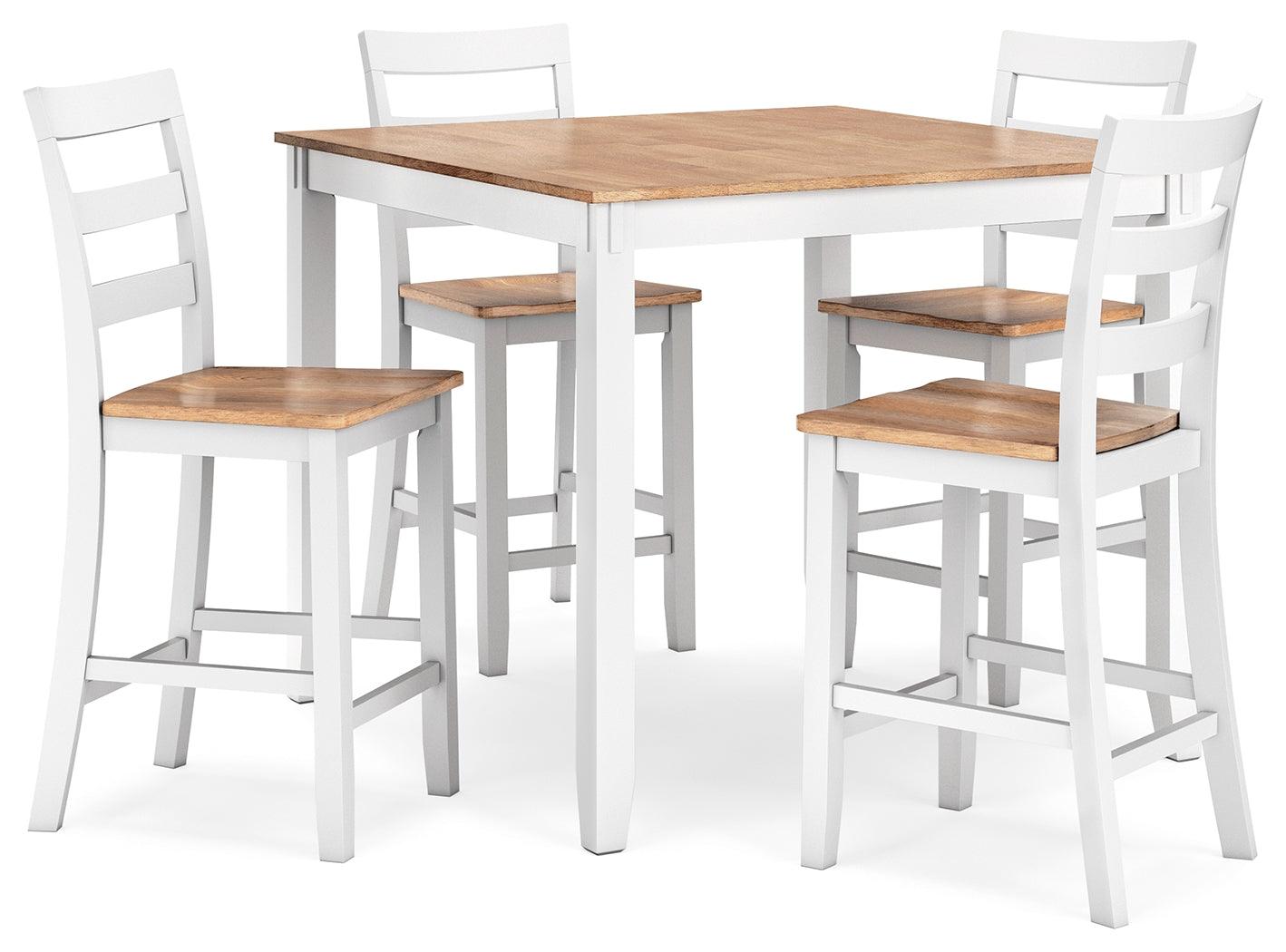 Four Gesthaven natural wood and white barstools with contoured seats