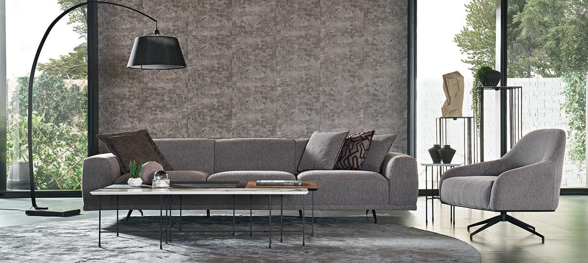 Giorno Blue Swivel Armchair angled in room setting