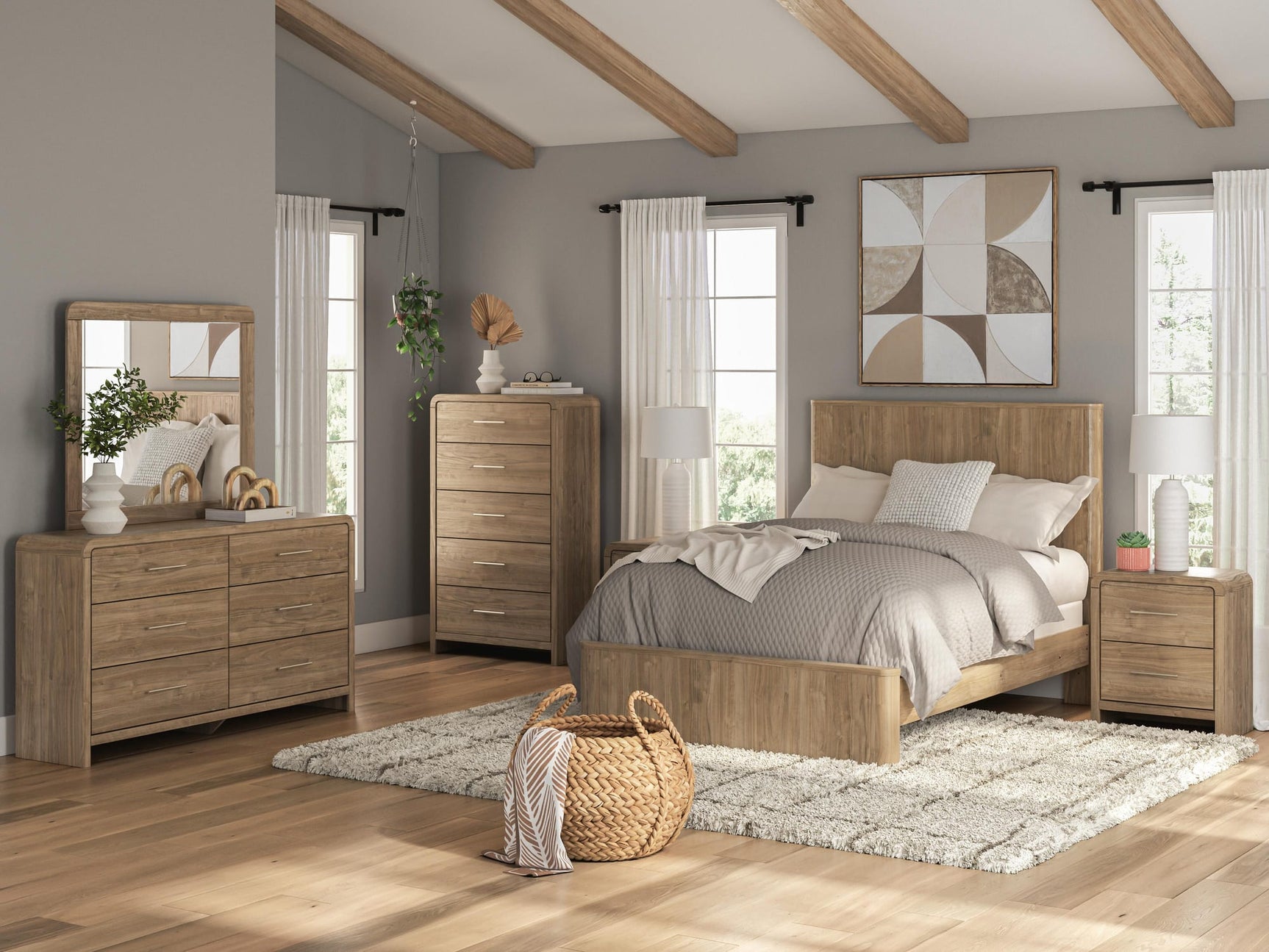 Gramburg Warm Natural Brown Full Panel Bed view 2