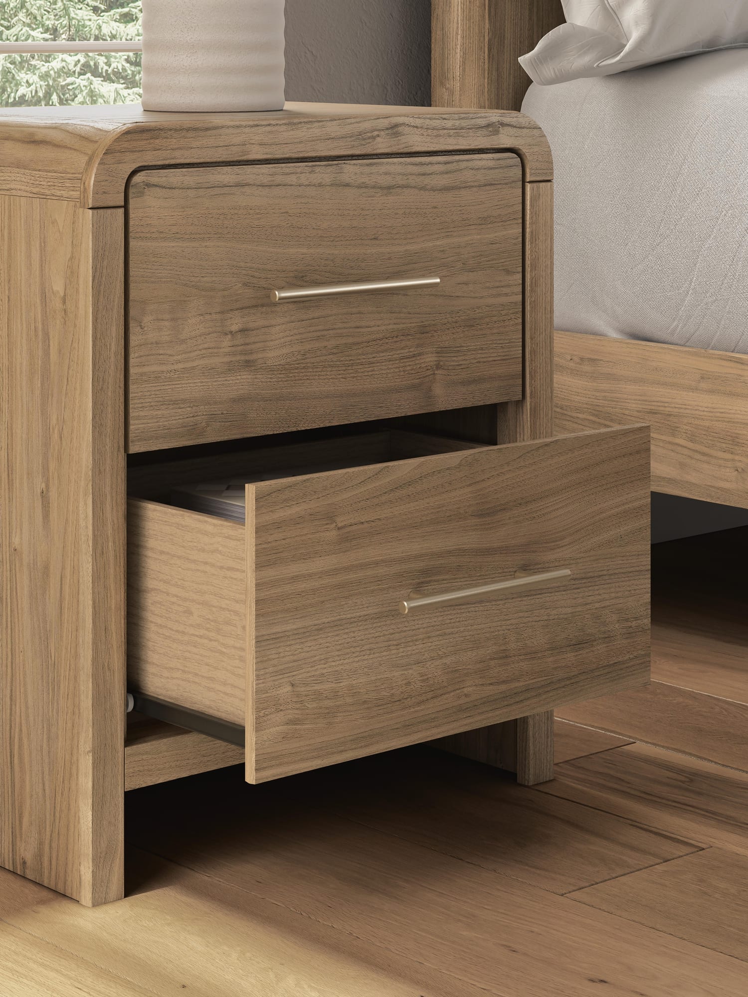 Gramburg Warm Natural Brown Nightstand detail view