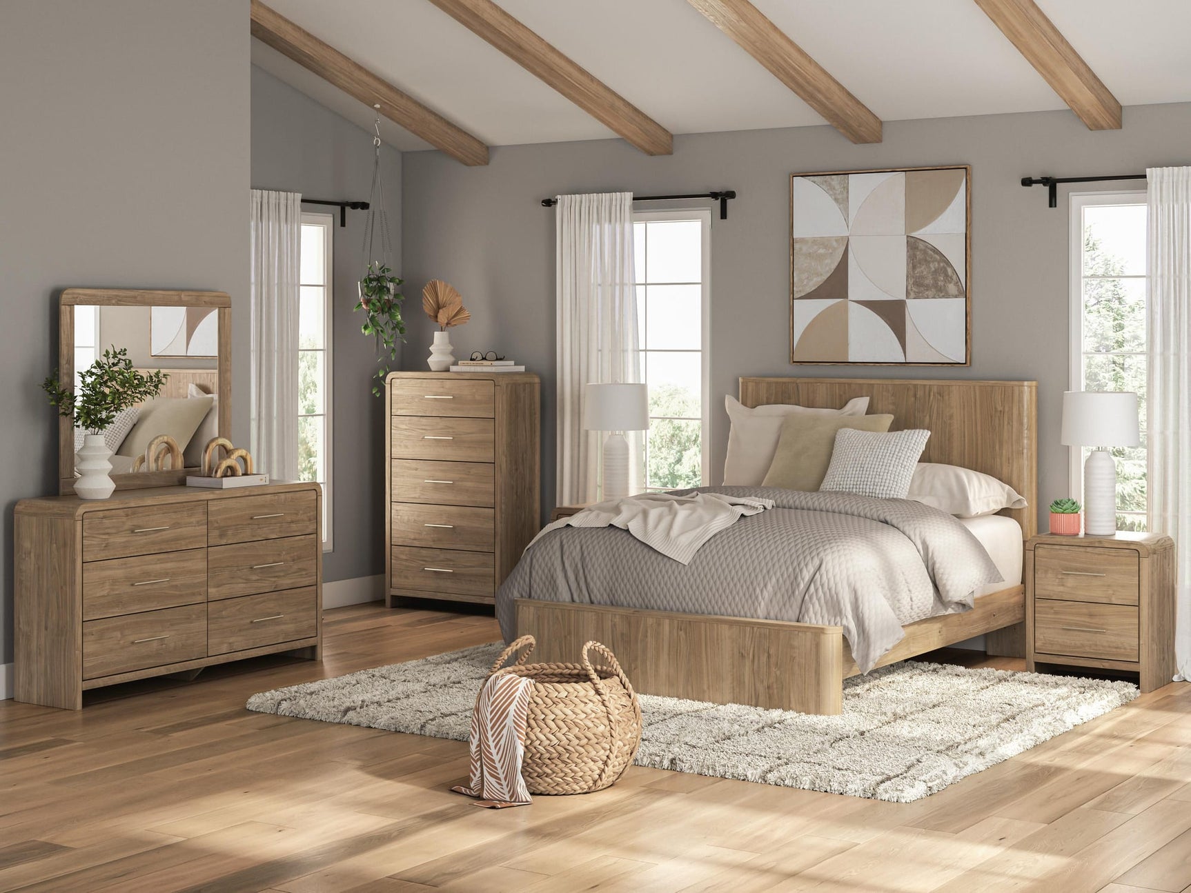 Gramburg Warm Natural Brown Queen Panel Platform Bed view 2