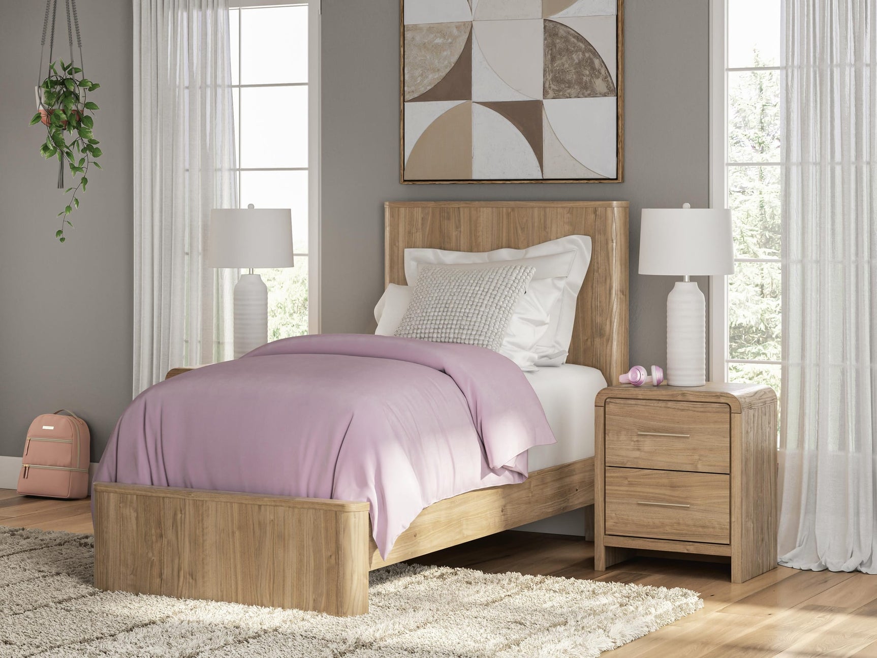 Gramburg Warm Natural Brown Twin Panel Platform Bed from Decor Furniture