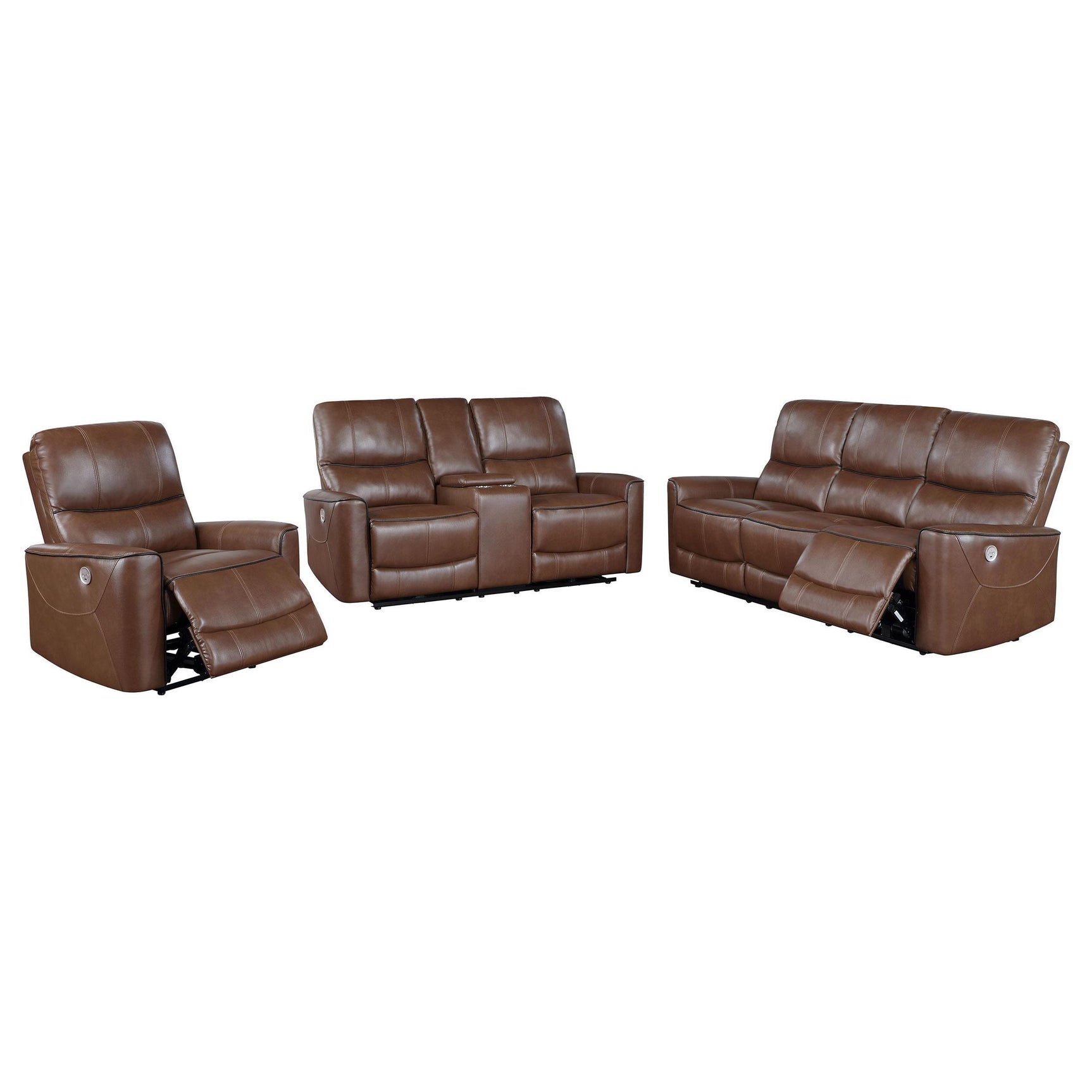 Greenfield 3-piece Power Reclining Sofa Set Saddle Brown 610264P-S3 - Ella Furniture