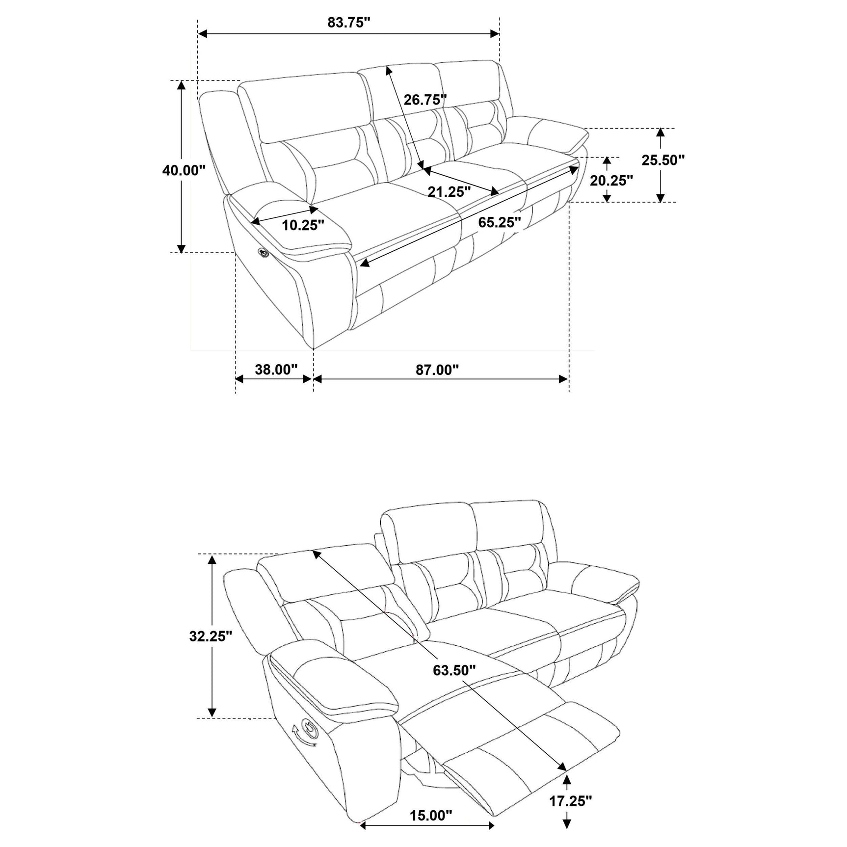 Recliner footrest extended on loveseat