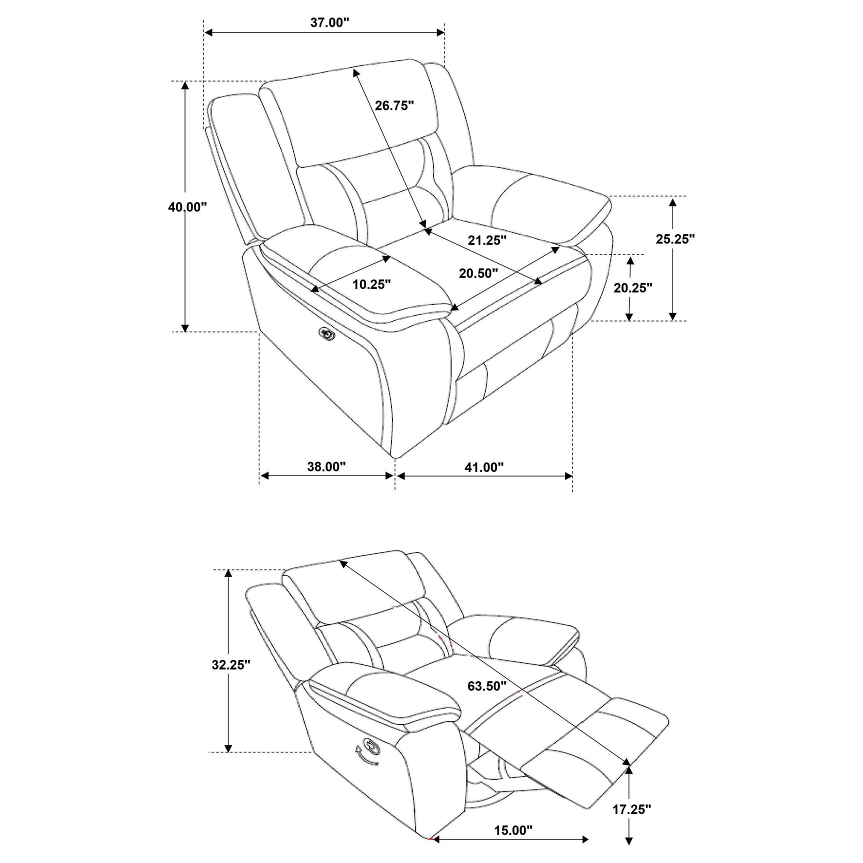 Complete 3-piece reclining sofa set view in living room