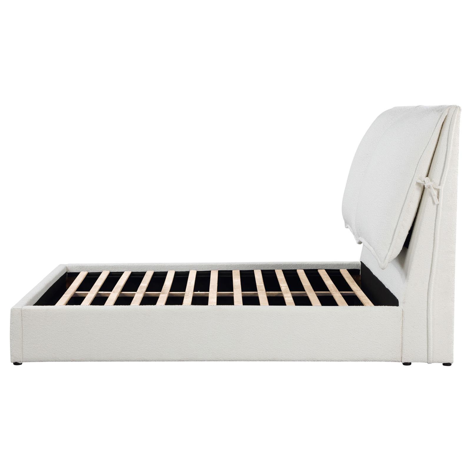 Footboard view of queen platform bed